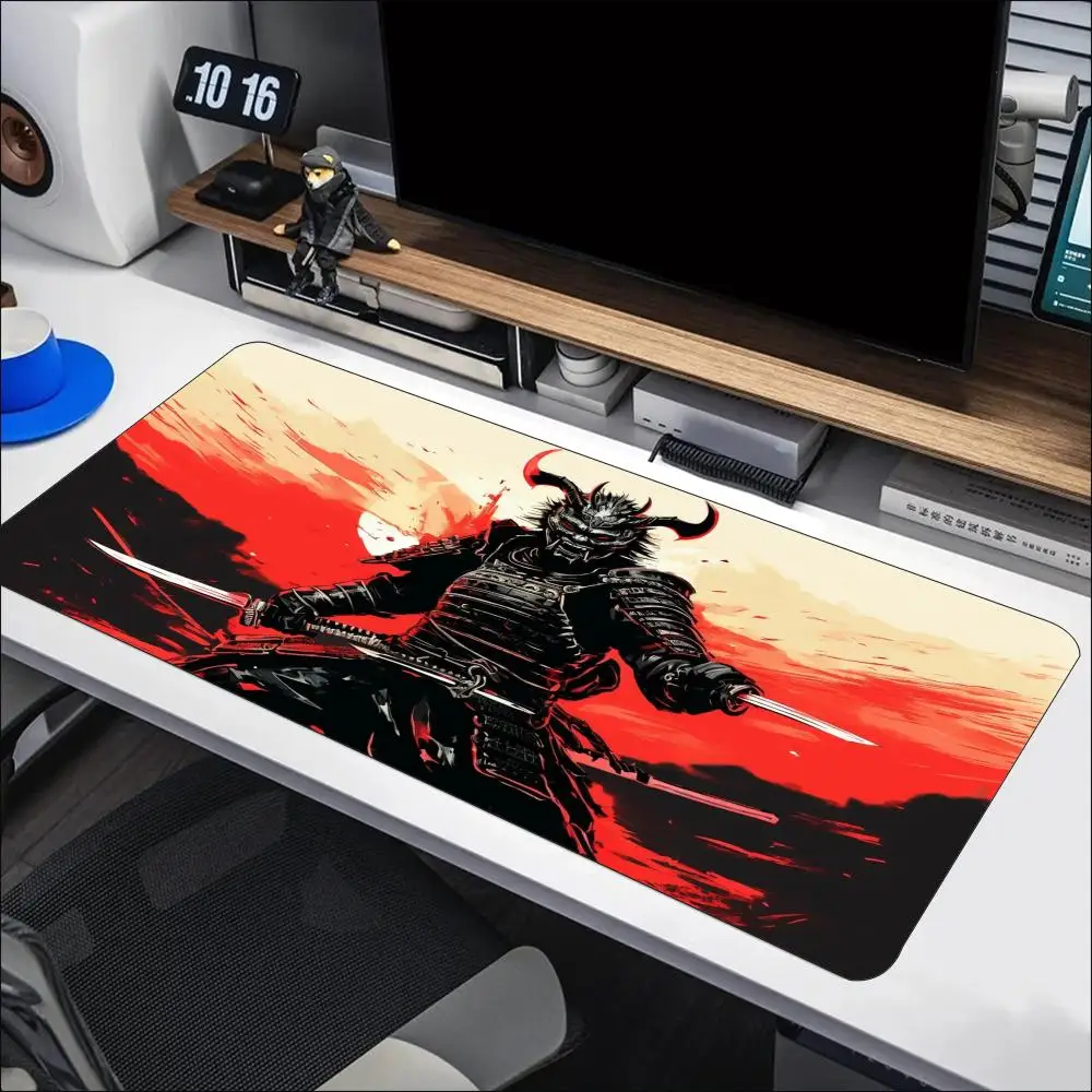 Japanese Samurai Warrior Red Sun Art Pattern Non‑Slip Rubber Large Mouse Pad For Laptop Gaming And Daily Office Working Needs