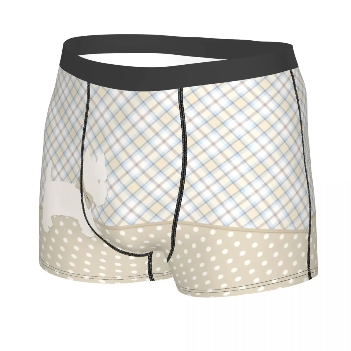 Male Cartoon Westie Tartan And Polka Dots Underwear West Highland White Terrier Dog Boxer Briefs Shorts Panties Underpants