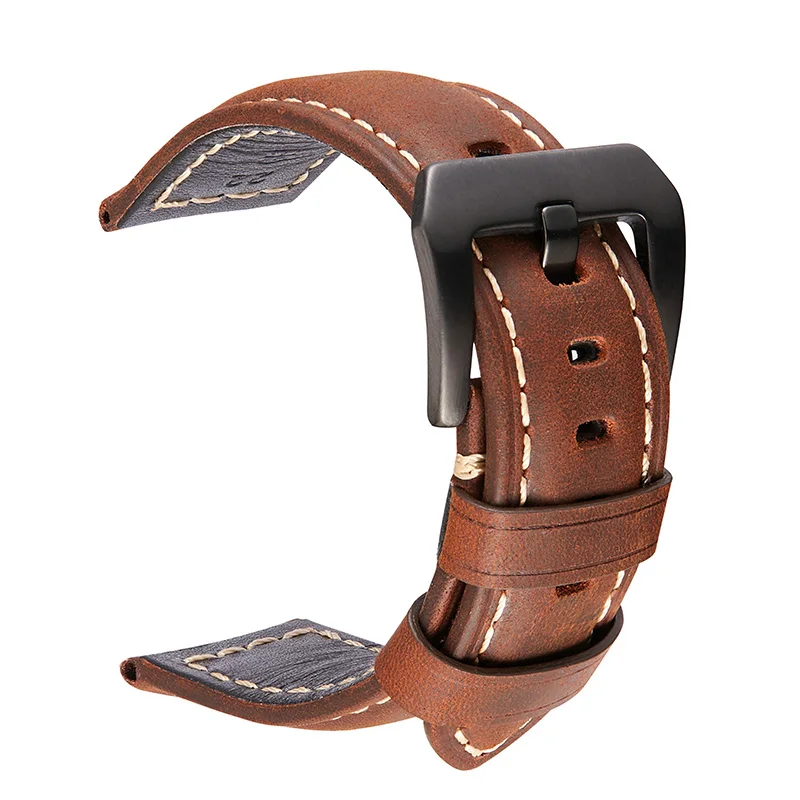 Handmade Men Watch Straps Crazy Horse Genuine Leather Watchband 20mm 22mm 24mm 26mm Watch Accessories Vintage Watchbands