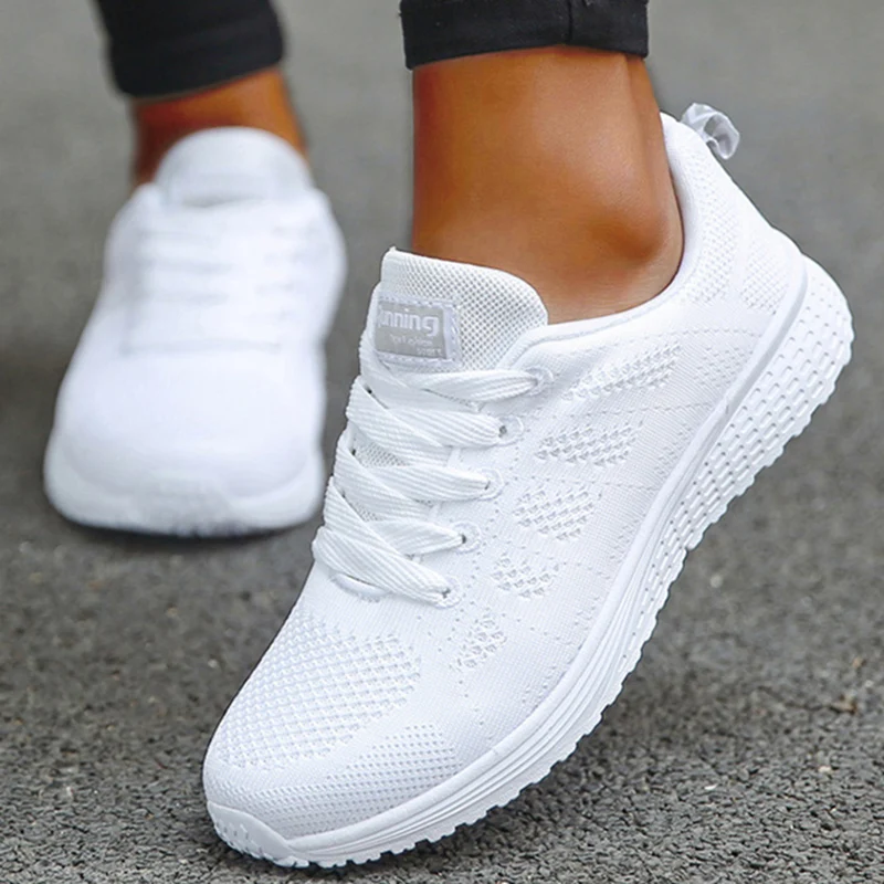 Breathable Sneakers For Women Fashion 2024 New Flat Solid Color Women Sneakers Mesh Fabric Lace Up Shoes Women Female Footwear
