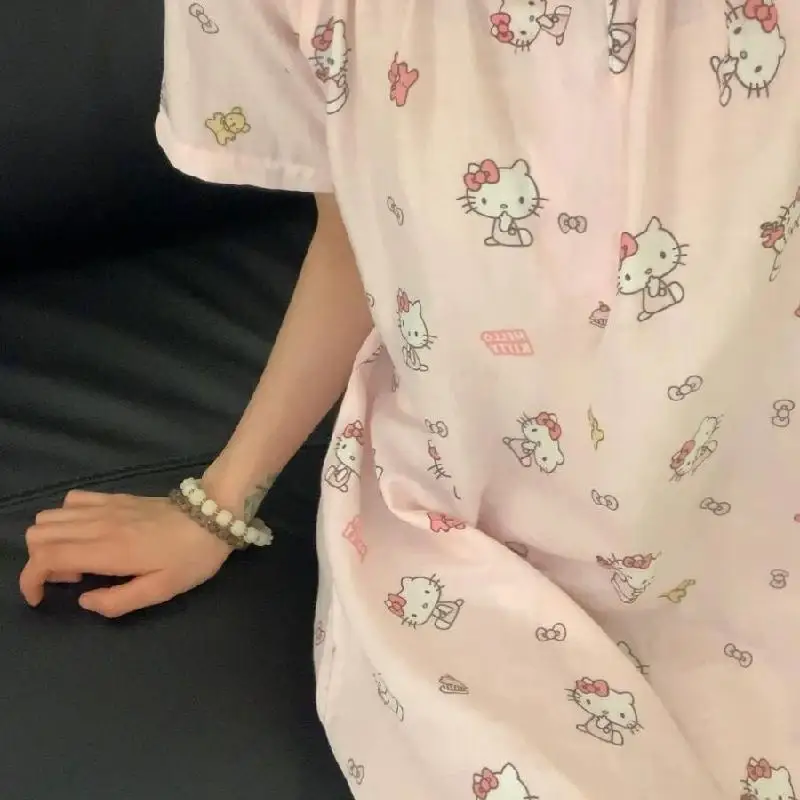 Pigiama a maniche corte da donna Hello Kitty Sanlio anime stampato estivo sottile girocollo camicia da notte simpatico cartone animato comodo abito