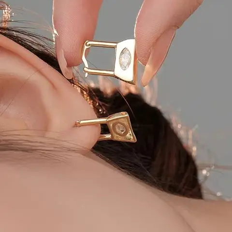 Piercing Earring Matte Golden Ball Zircon Irregular Geometric Lock Vintage Jewelry Stamp 925 Sterling Silver Earrings for Women