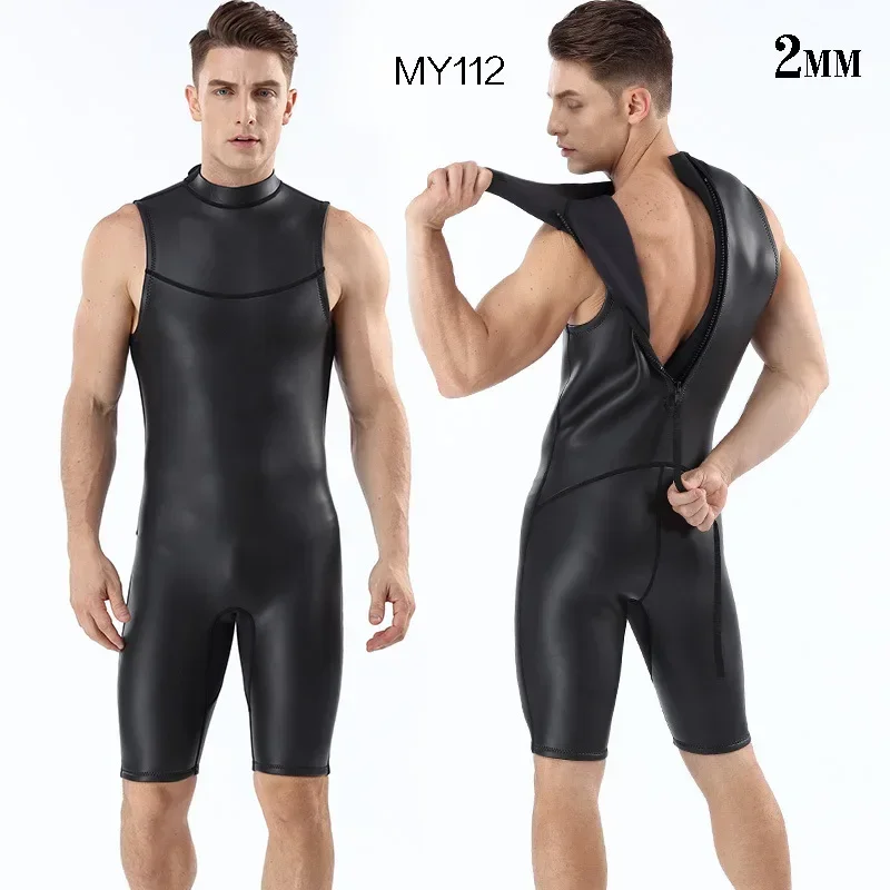 Mens Triathlon Wetsuit 2mm Neoprene Short Sleeveless One Piece Smoothskin wetsuit Ultra Elastic Diving Suit