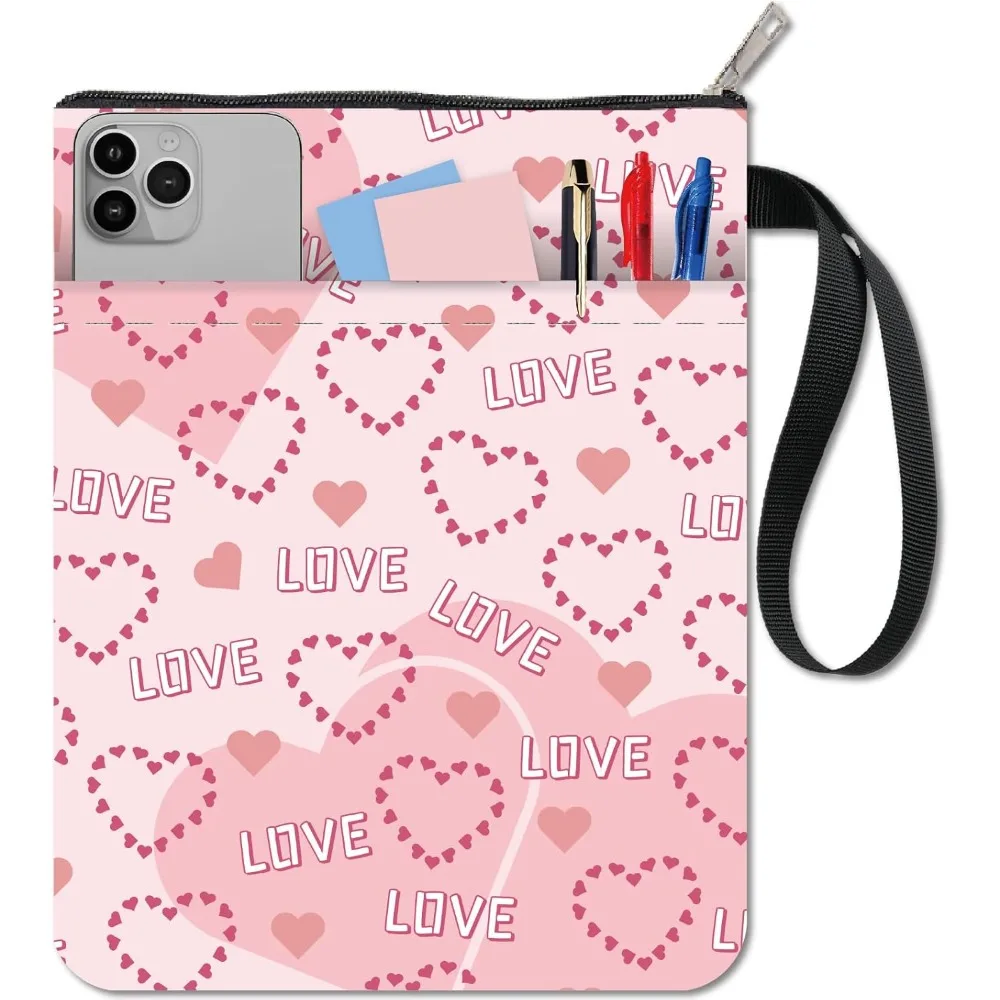 Liebesherz-Buchhüllen, rosa Buchschutz, Buchhülle für Taschenbücher, waschbarer Buchhülle aus Stoff, mit Reißverschluss und extra