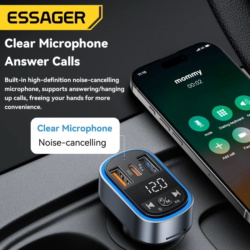 essager-35w-カーチャージャー-fm-トランスミッター-bluetooth-53-qc30-高速充電アンビエントライト-mp3-再生-tf-usb-カーアダプター経由