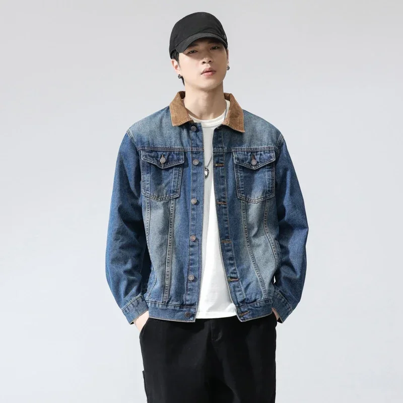 Men's Spring and Autumn New Fashion Casual Lapel Denim Coat, Korean Version of The Trend Single-breasted Handsome Denim Jacket