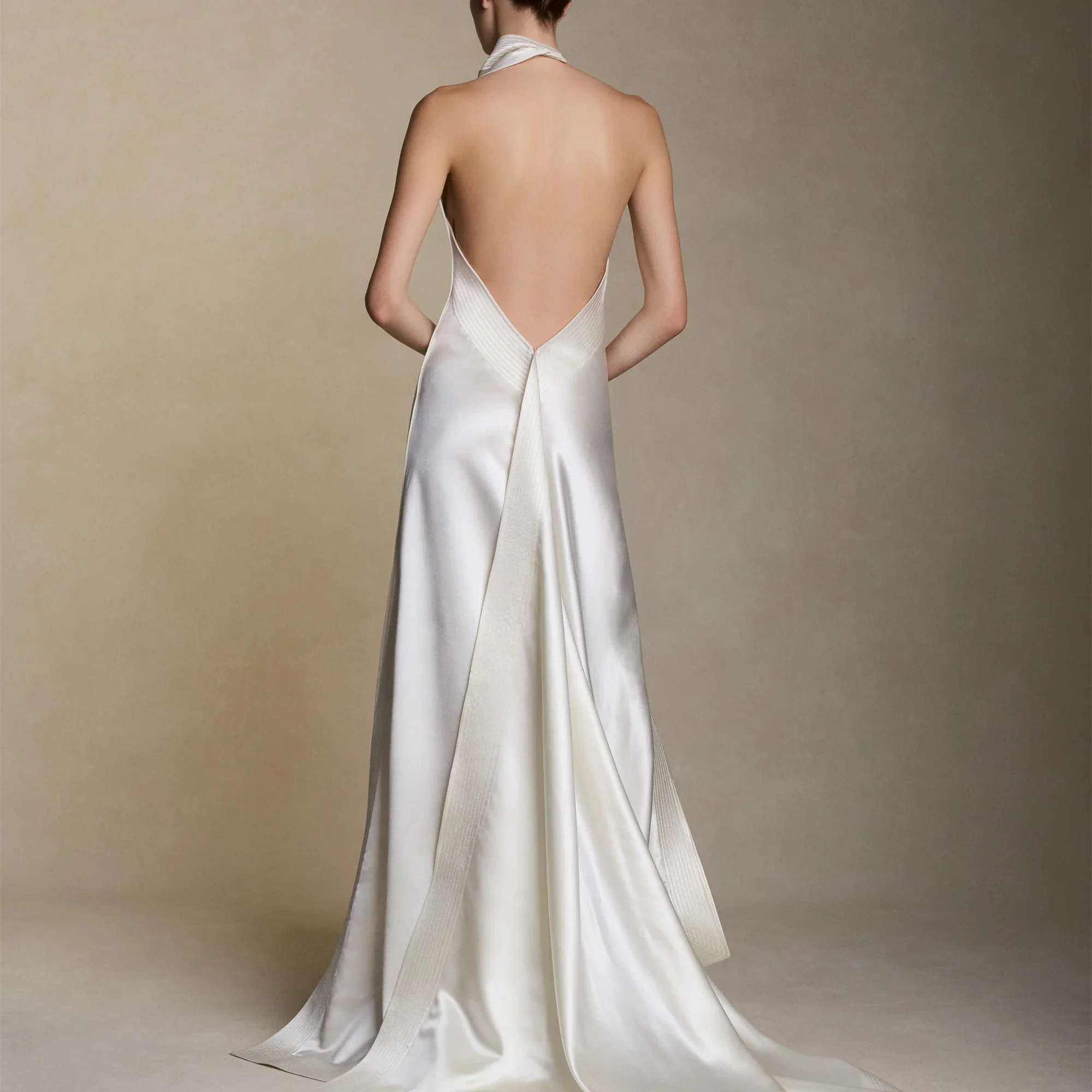High Neck Satin Mermaid Wedding Dress 3D Ruffle Detail Fitted Long Bridal Gown Court Train Ivory Sleeveless Formal Wedding Gown