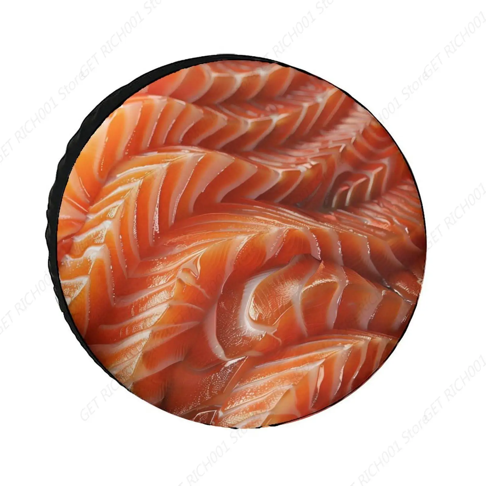 3D Funny Realistic Food Salmon Sushi Spare Tire Cover Wheel Protectors Dust-Proof Universal Wheel Accessories 14inch