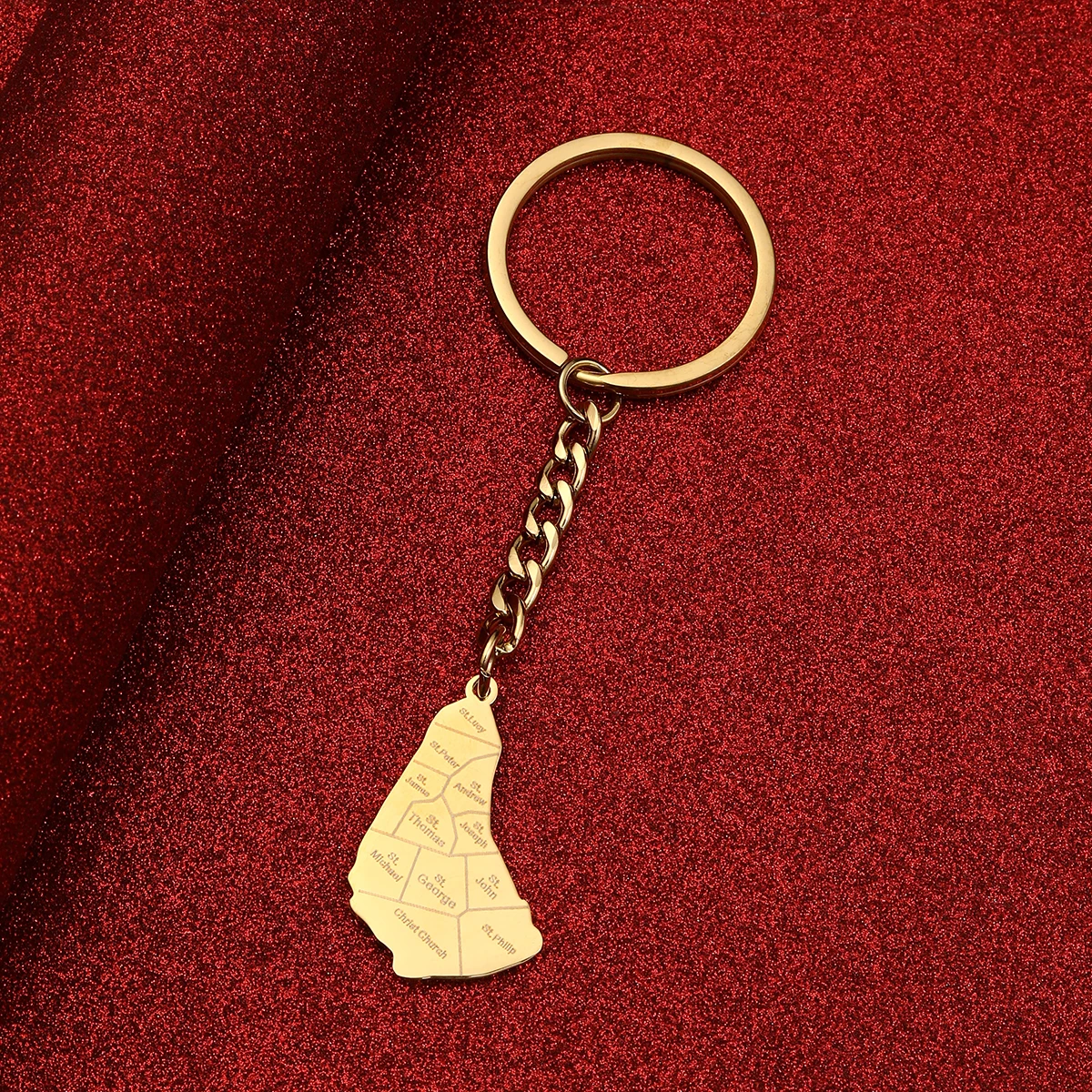 Stainless Steel Map of Barbados Island With City Name Keychain Jewelry