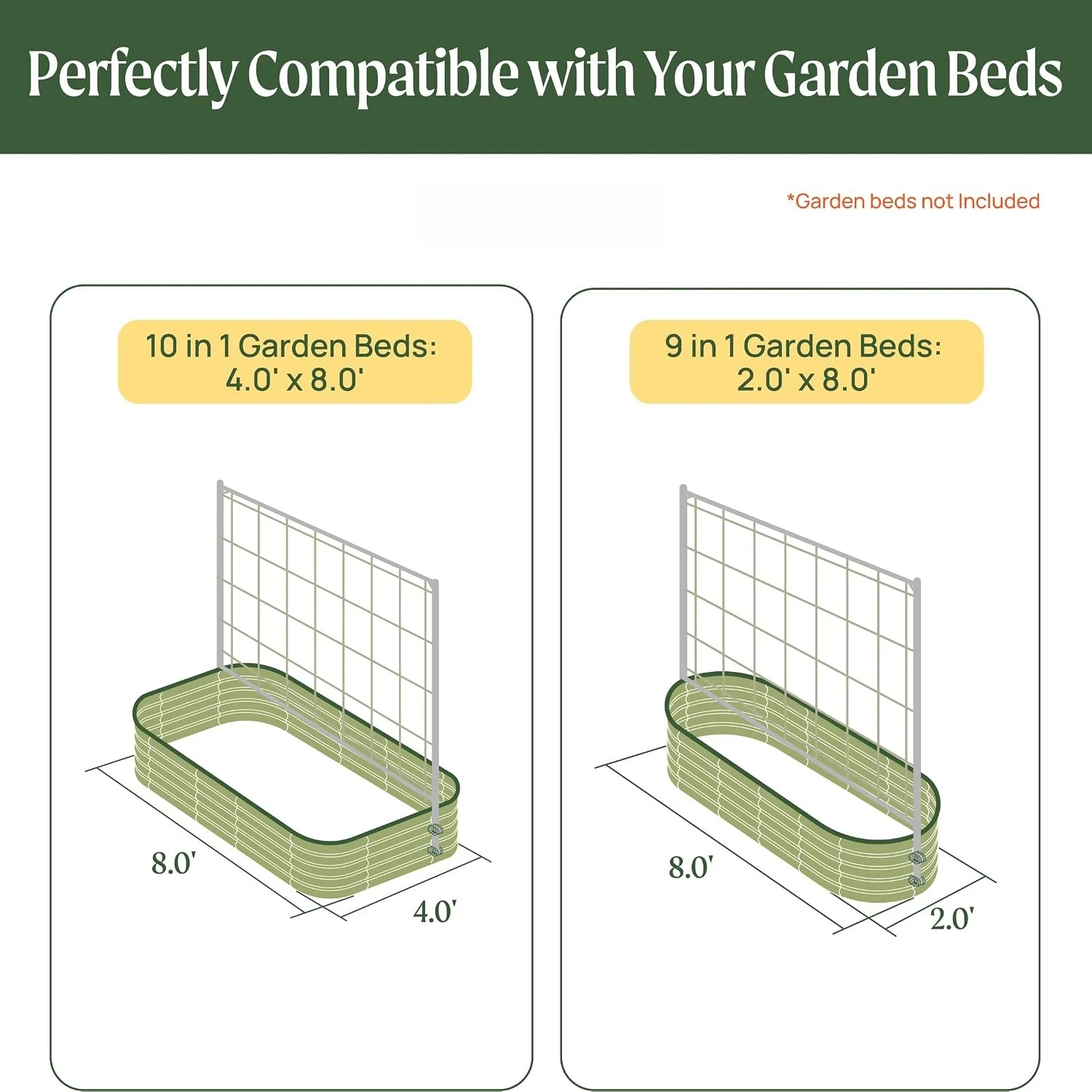 8 Ft Long Metal Tomato Trellis Frame, Climbing Plant Support for Cucumbers, Beans, Tomatoes and Vines for Raised Garden Beds, Garden Beds Not Included