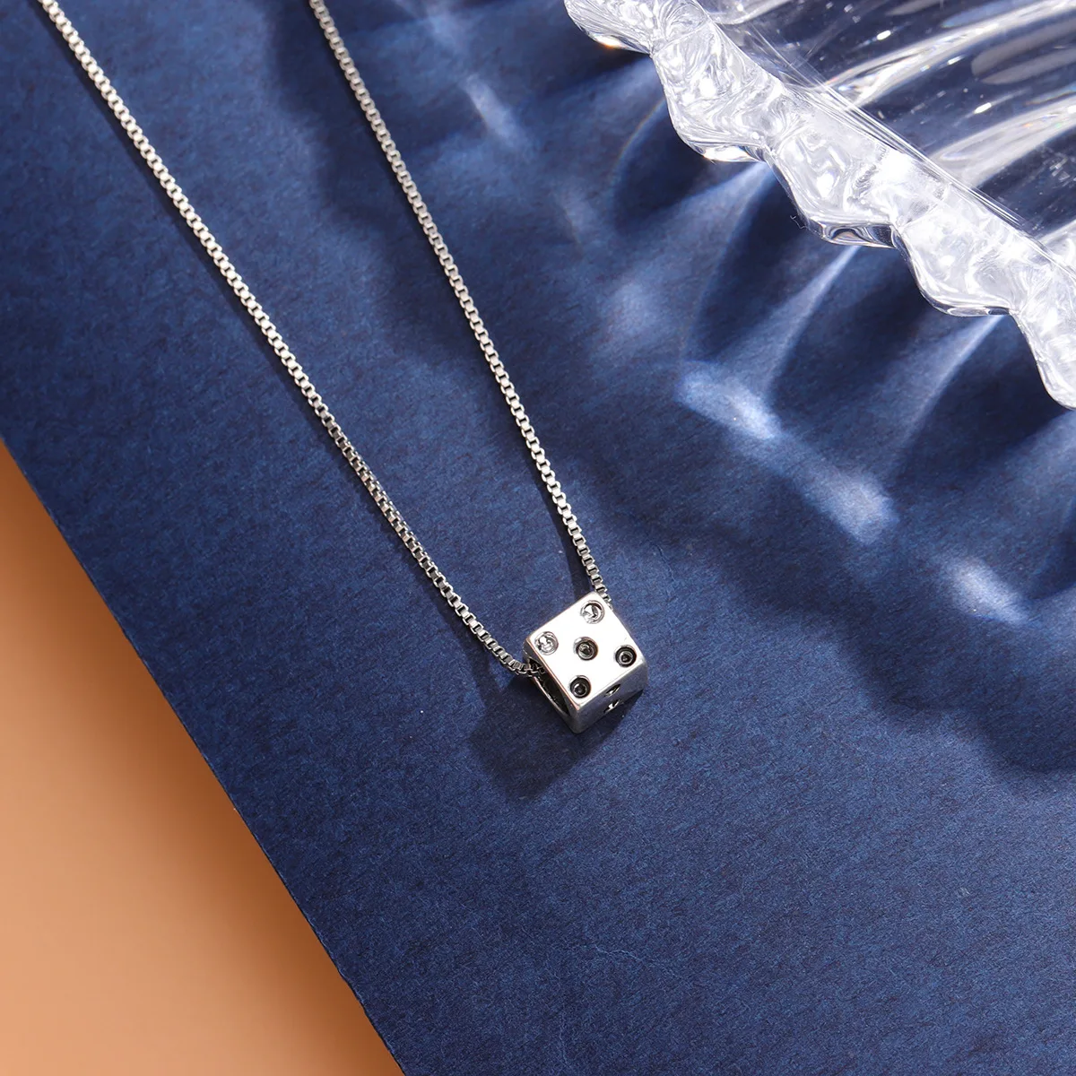 Würfel Retro Geometrischer Würfel 925 Sterling Silber Schlüsselbein-Kette Anhänger Halsketten XL253