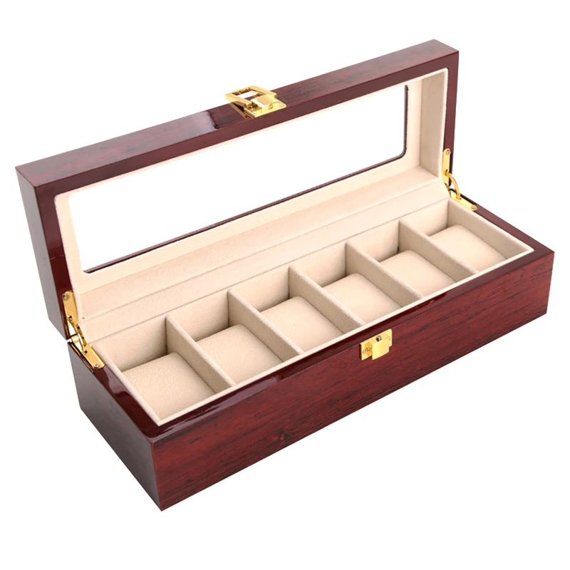 Cajas de madera de lujo para hombres y mujeres, organizador de joyería superior de vidrio, estuches estroboscópicos, Cajas de Regalo de reloj, 2 rejillas, 3 rejillas, 5 rejillas, 6 rejillas, 10 rejillas, 12 rejillas