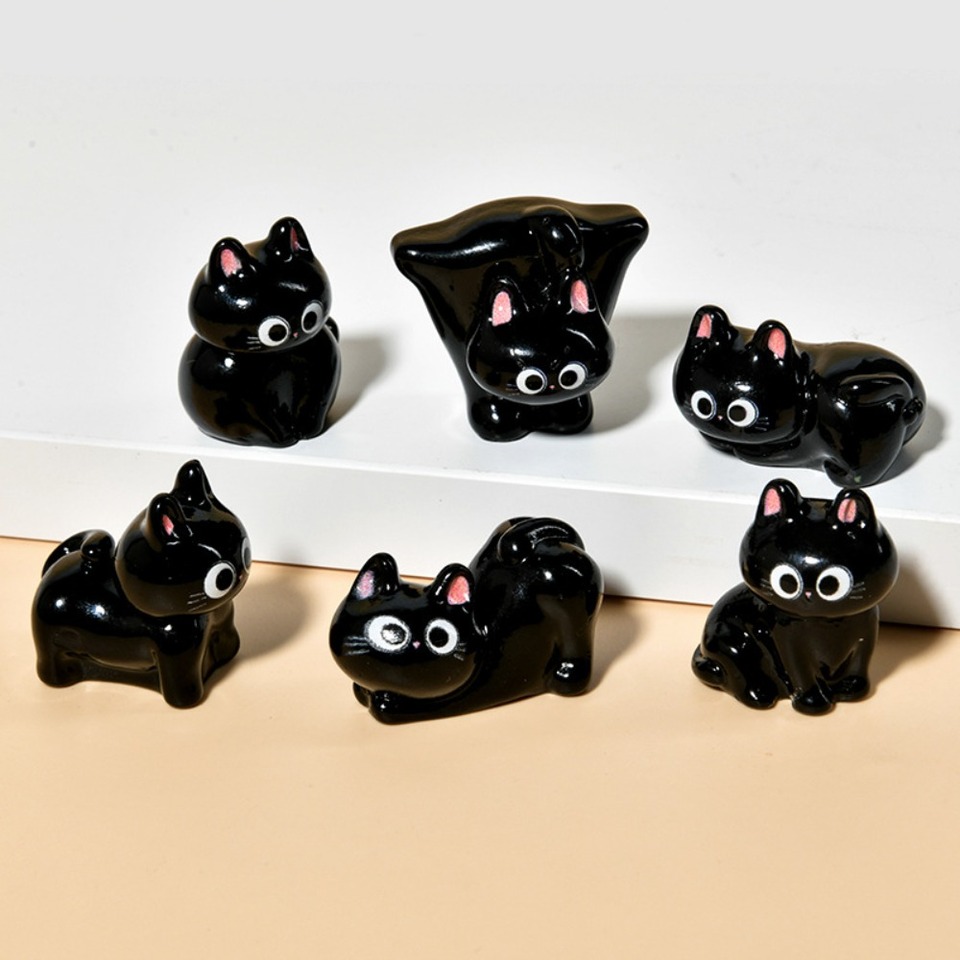  Cute Black Cats Figurine Miniature Micro Landscape Resin Ornaments for Home Decorations Cute Kitten Desktop Room Decoration 