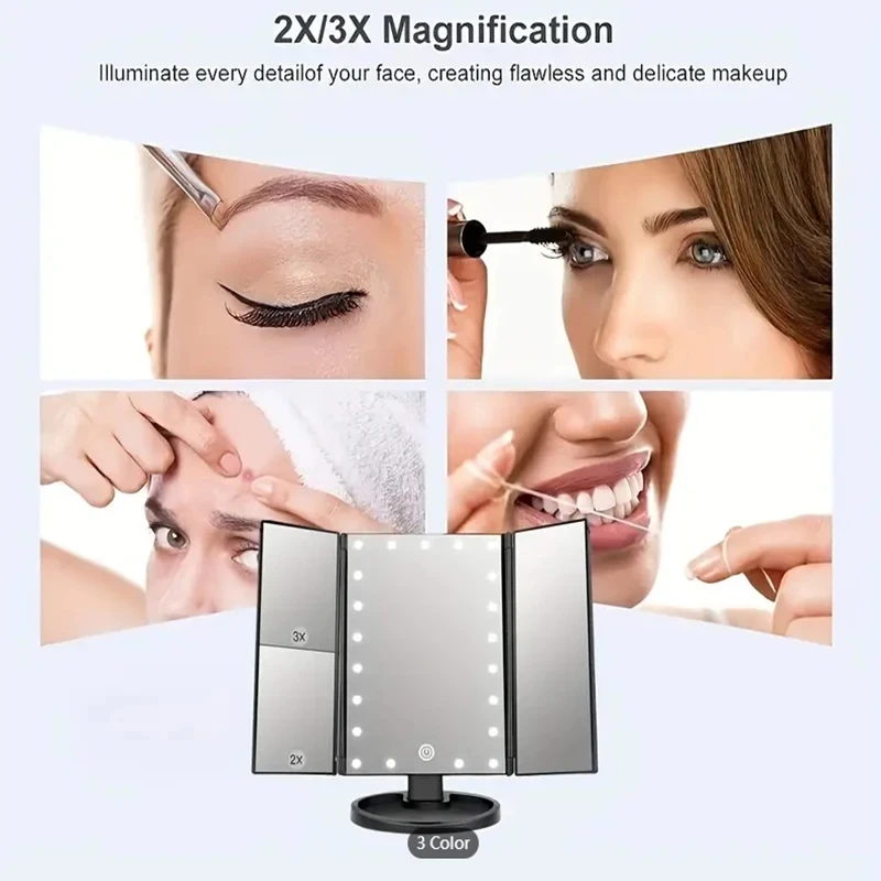 Multifunktionaler LED-Schminkspiegel 1/2/3X Vergrößerungs-Waschtisch 180 °   Rotation mit 22 LED-Leuchten für den Haushalt, Desktop-Make-up-Beleuchtung