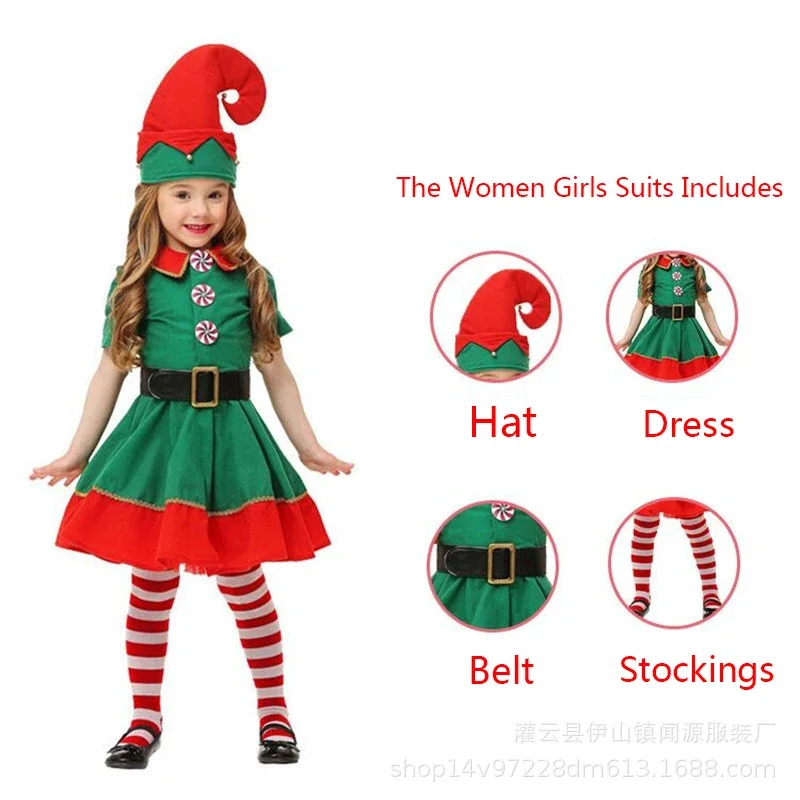 Kerst Meisjes Jongens Santa Claus Kostuum Groene Elf Cosplay Outfits Carnaval Feest Festival Xmas Nieuwjaar Fancy Dress Clothe Set