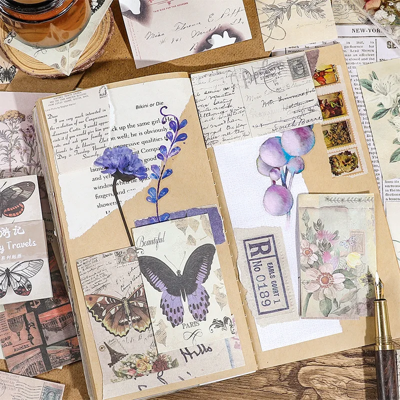 60-Piece Retro Non-Sticky Craft Paper Set, Classic Designs Like Old Posters & Vintage Textures for Scrapbook Collage