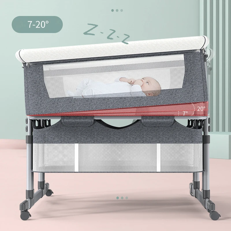 Móvel portátil cama para o bebê, berço gêmeo, Folding, altura ajustável, emenda, Big Bed