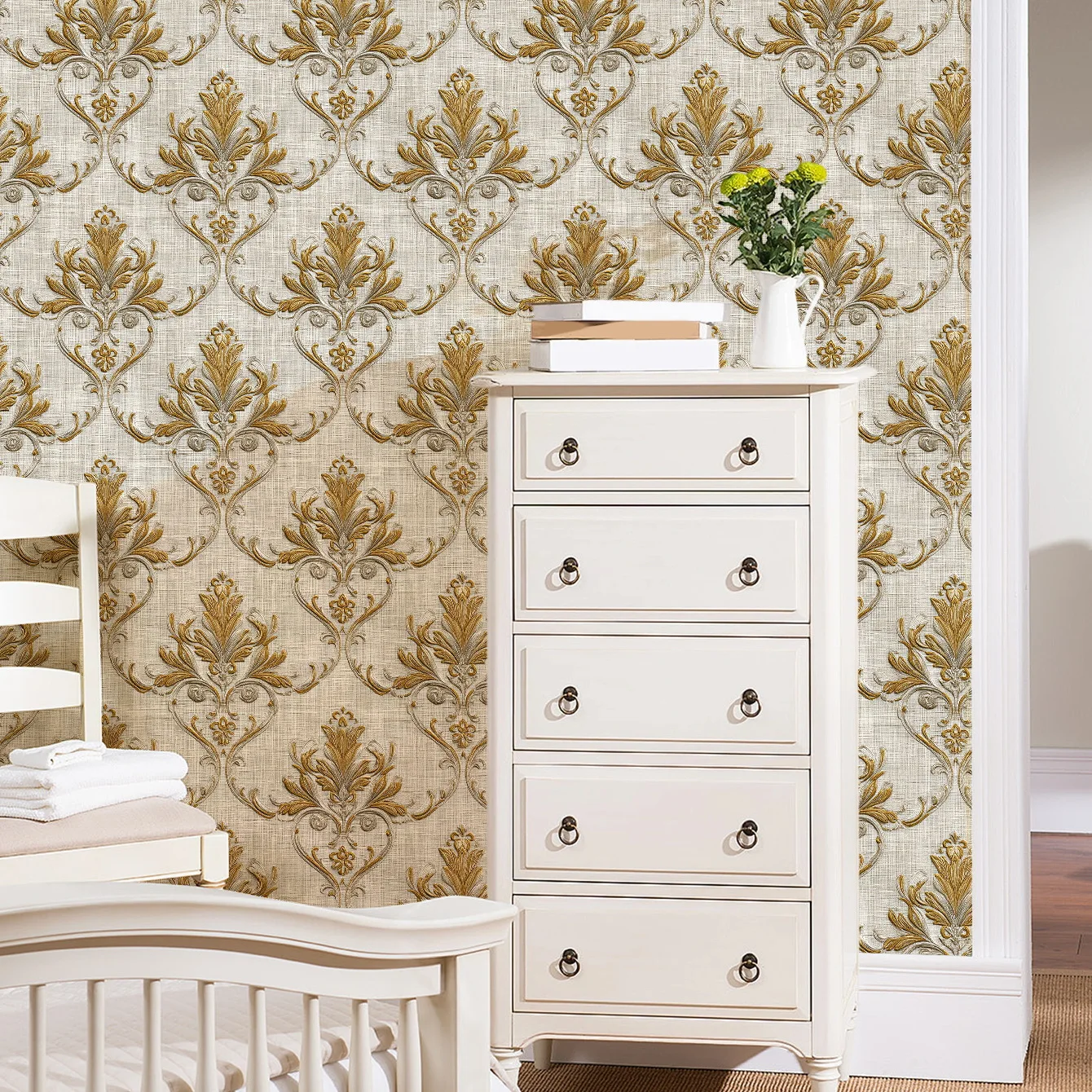 Retro Floral Contact Paper Damask Wall Paper Self Adhesive Peel and Stick Wallpaper for Kitchen Cabinet Furniture Bedroom Decor