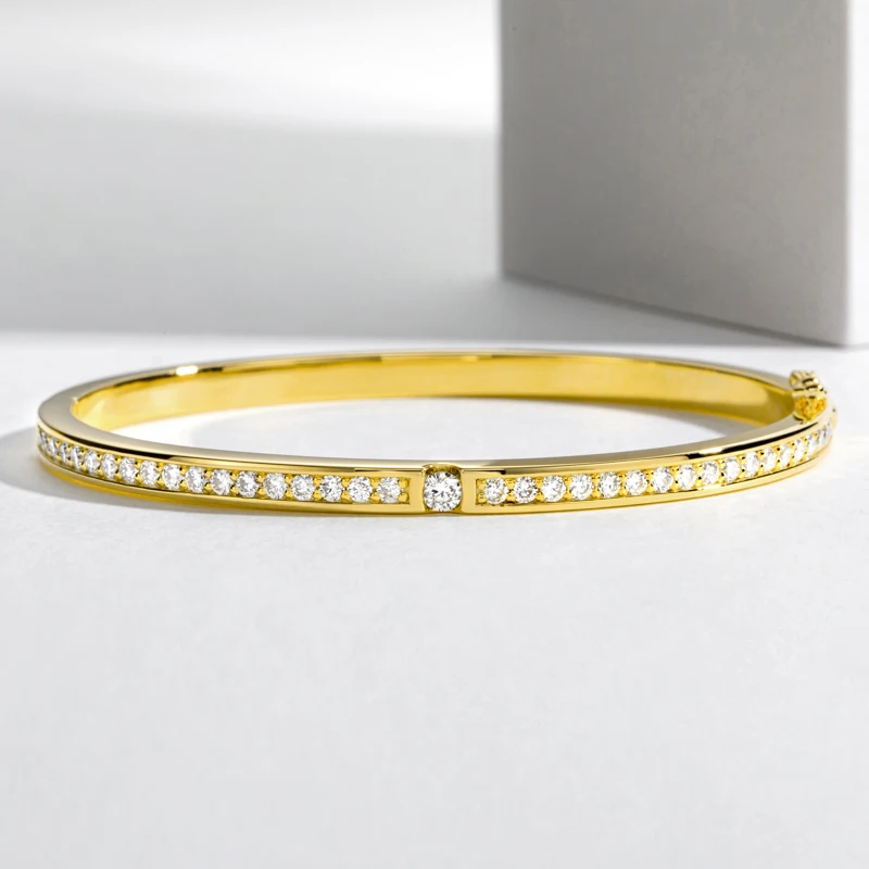 Braccialetto Moissanite da 3mm di larghezza per donna bracciale da Tennis completo rotondo in argento 925 massiccio in oro giallo