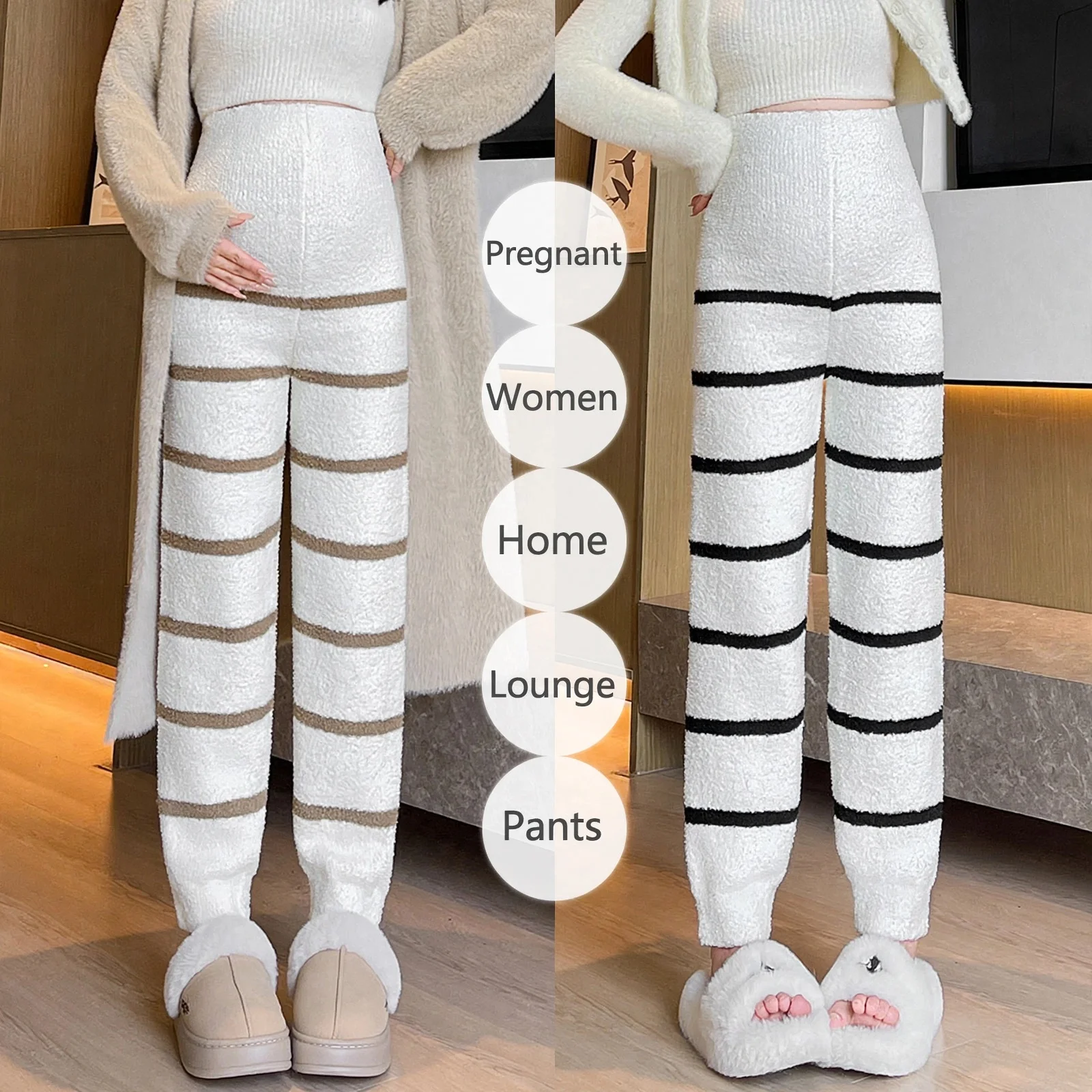 Maternity Maternity Leggings Striped Velvet Thickened Wide Leg Belly Support Pregnant Women Autumn Winter Casual Daily Home Wear - Aliexpress Deal