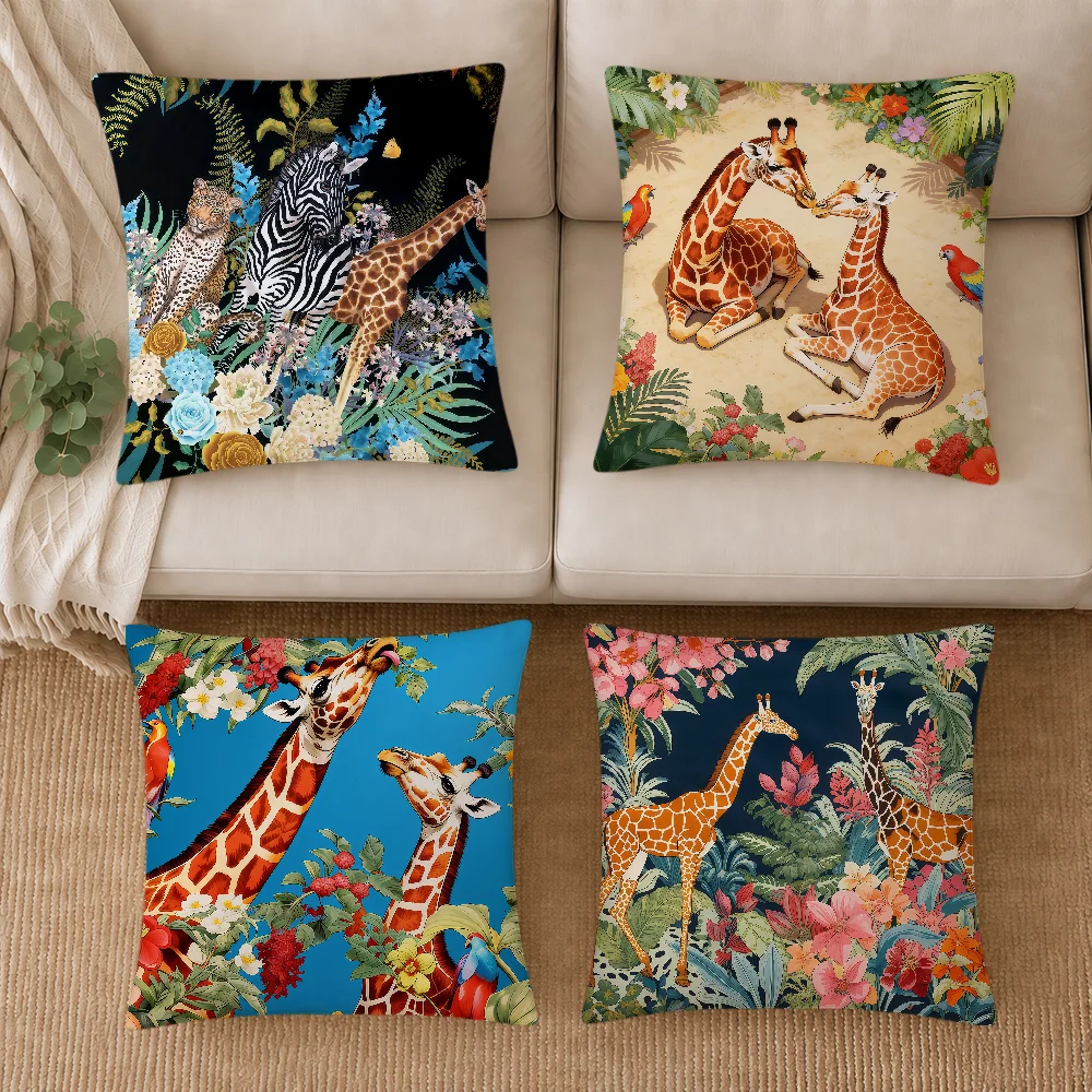Retro Fashion Art Tropical Giraffes Soft Pillowcase Double Sided Sofa Home Living Room Decor Bed Hogar Pillowcover Gift