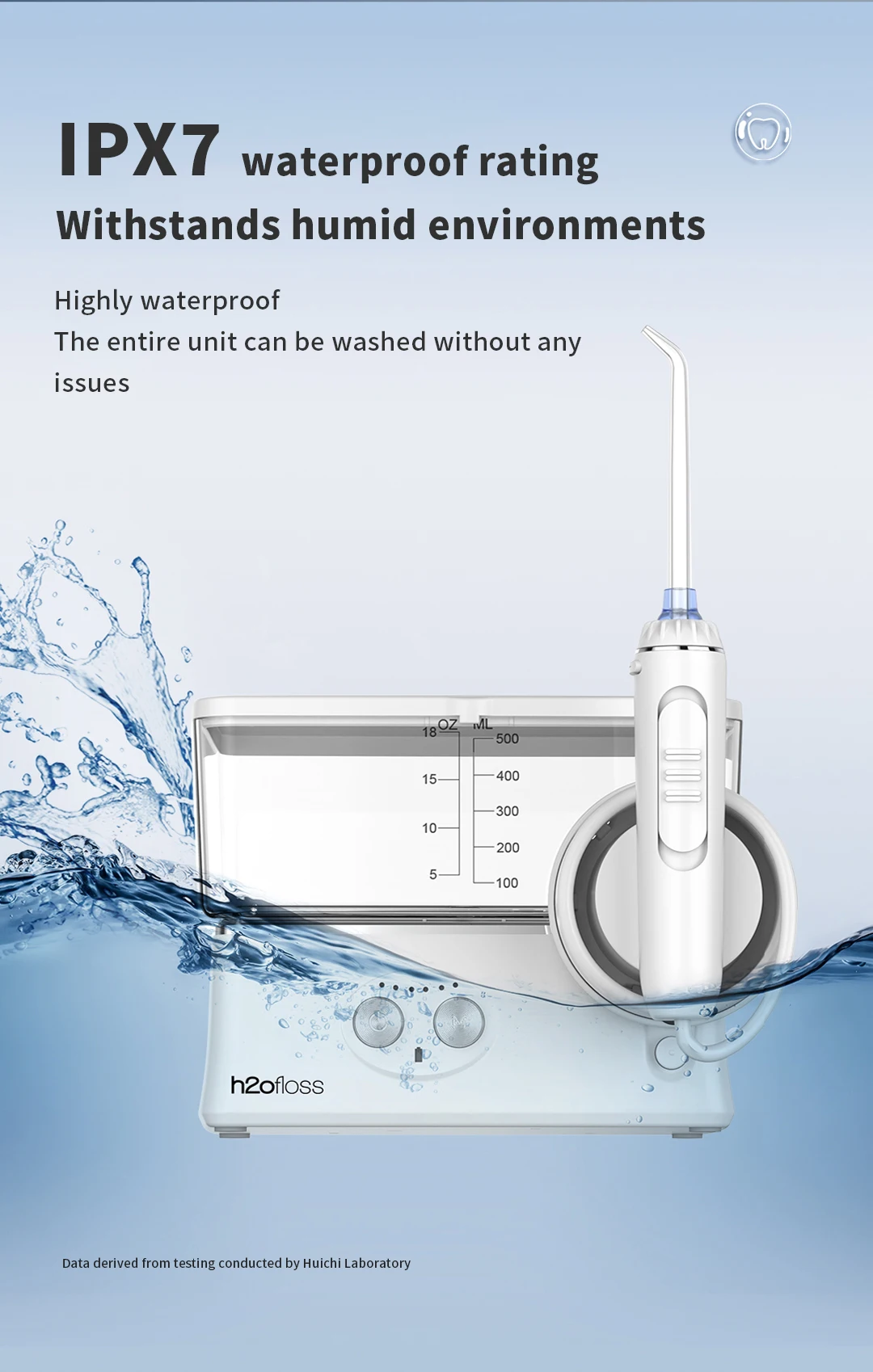 H2ofloss 570ML Wasserflosser Munddusche, 6 Modi 140PSI Hochdruck 2500mAh Tragbarer Tischgerät mit Klappbarem Tank zur Aufbewahrung – Detail 12