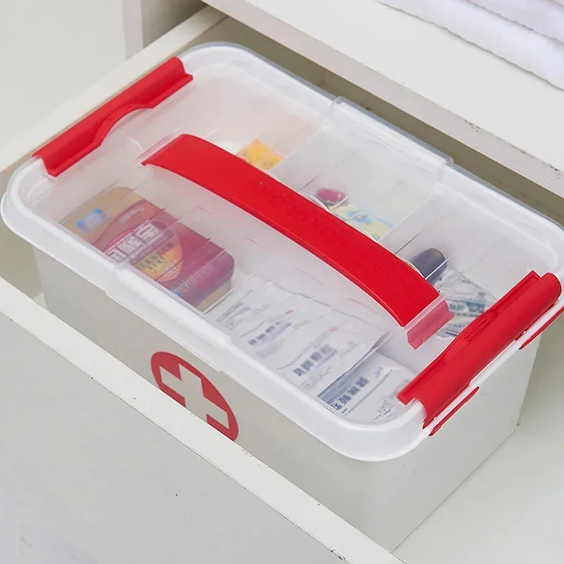 Petite trousse de premiers soins de grande capacité, boîte à médicaments, famille installée, multicouche, visite de soins médicaux, voyage, hôpital, rangement de pharmacie