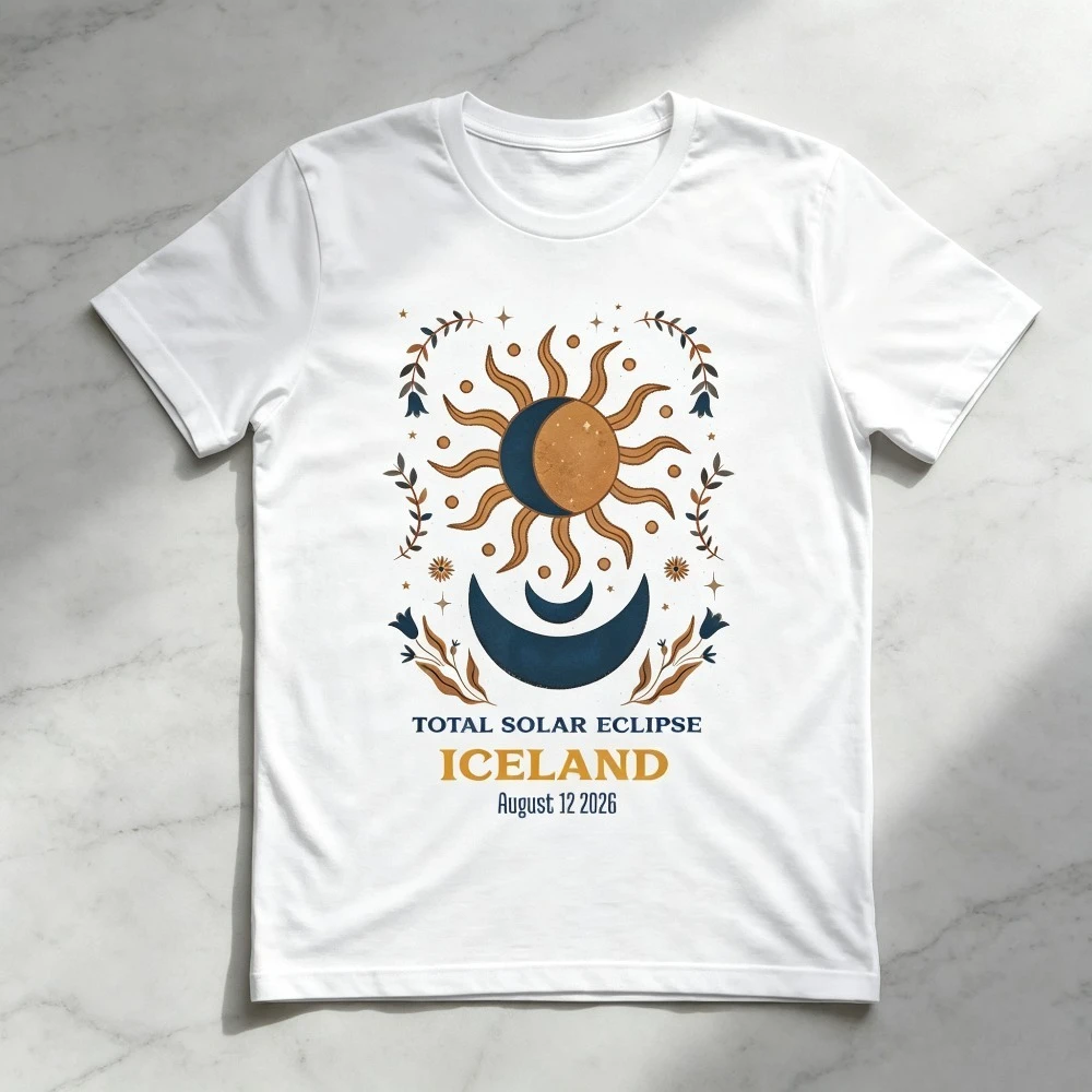 Iceland Total Solar Eclipse August 12 2026 Graphic T-Shirt Astronomy Lovers Casual Short Sleeve Tee
