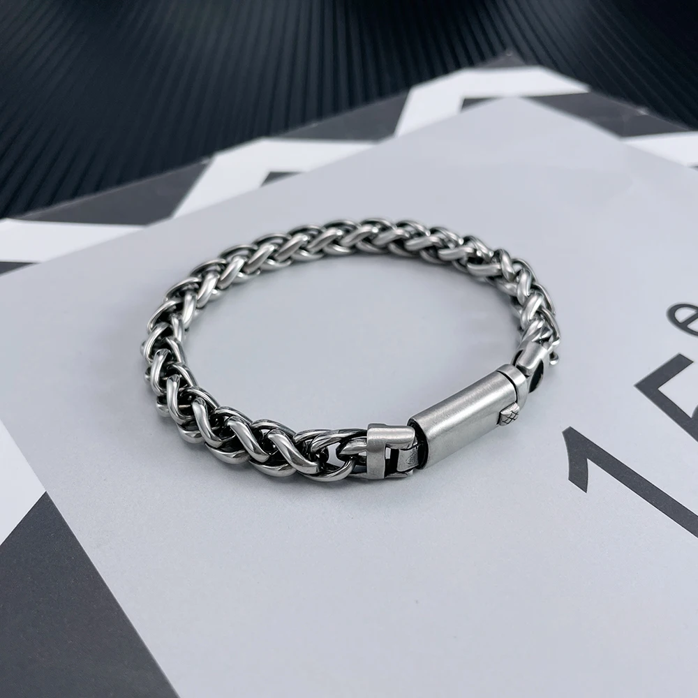 8mm 9inch Silver  Wheat Braid Bracelet Stainless Steel Link Chain Bracelets Bangle for Mens Women Casting Jewelry Hip-hop