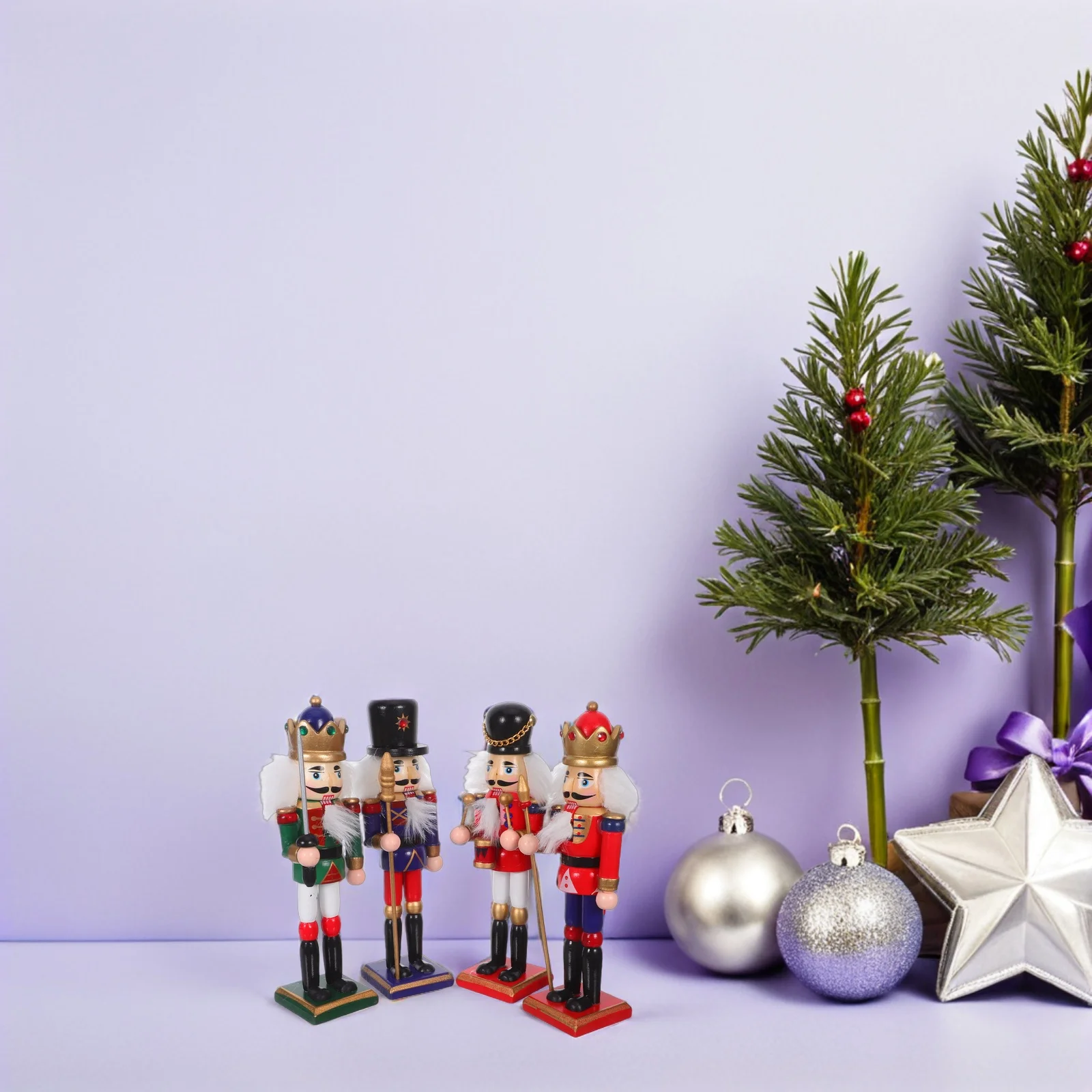 

4Pcs Wooden Christmas Nutcracker Soldier Decoration Small Traditional Xmas Table Fireplace Shelf Centerpiece Ornament