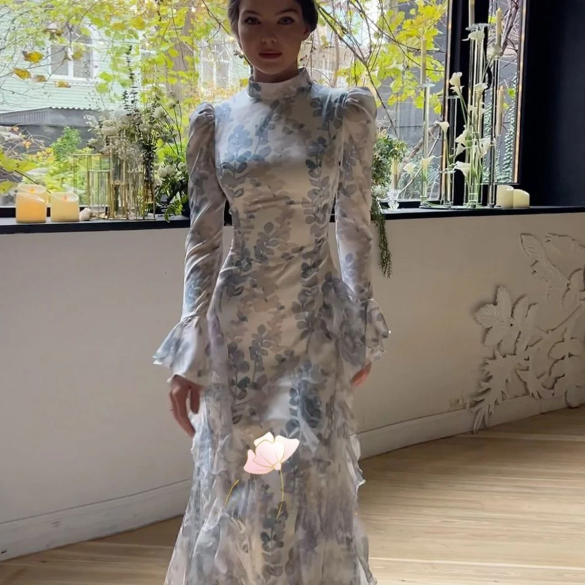 Ele Long Sve satijnen wikkel Dr dames slim fit bedrukte jurk met riem midden taille Knowl Sle lente 2025, Faion