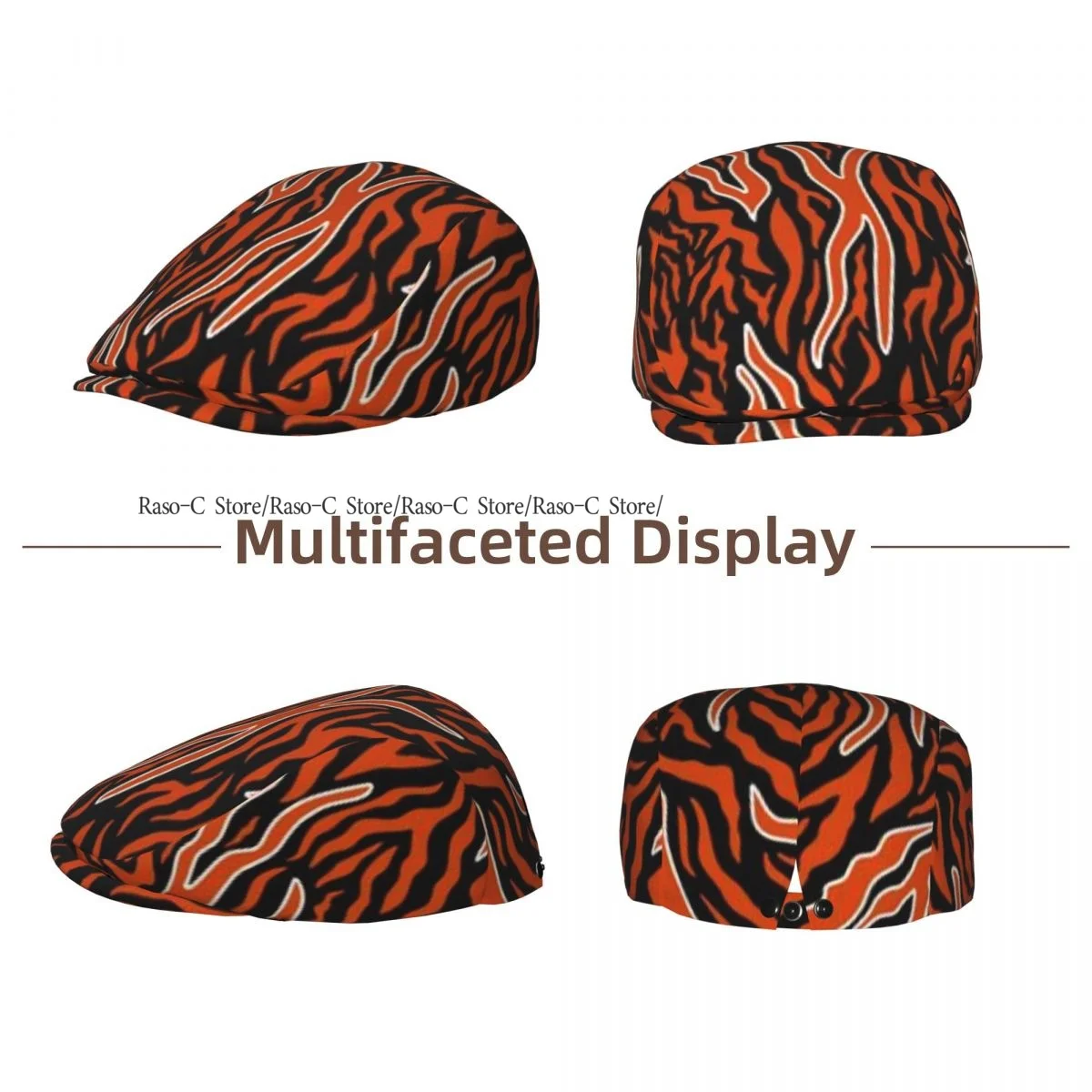 British Gatsby Newsboy Cap For Adults Tiger And Zebra Stripes Flat Peaked Cap Autumn Winter Beret Hat