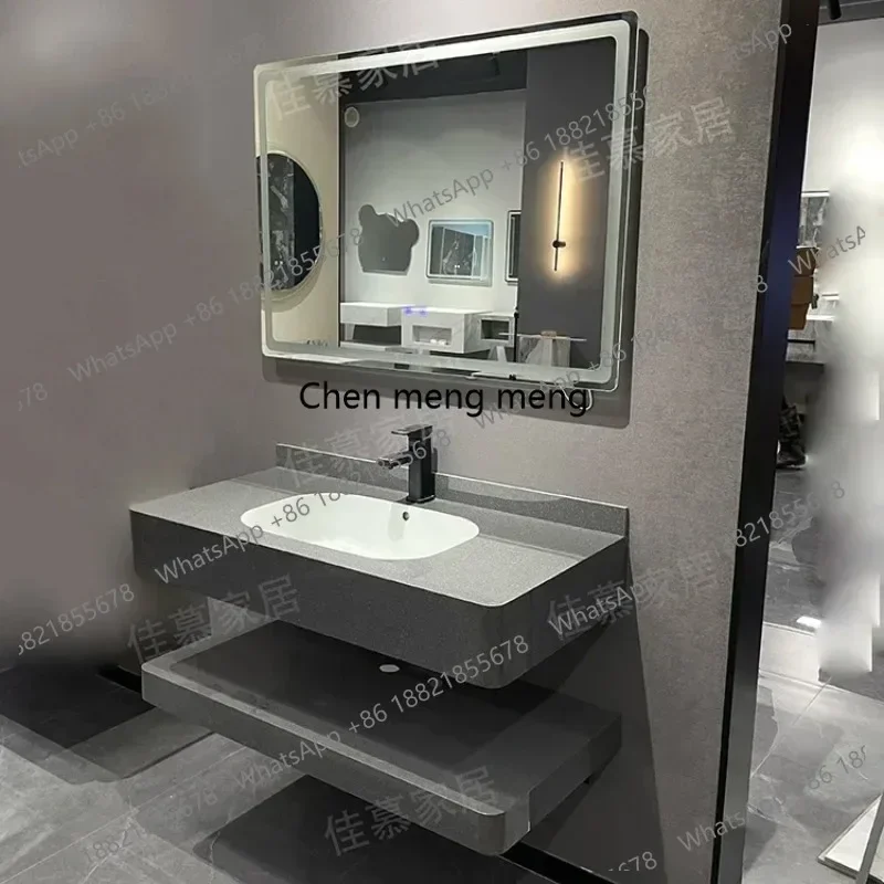 01A Rounded rock slab wash basin Household hotel bathroom cabinet Wall-mounted integrated wash table