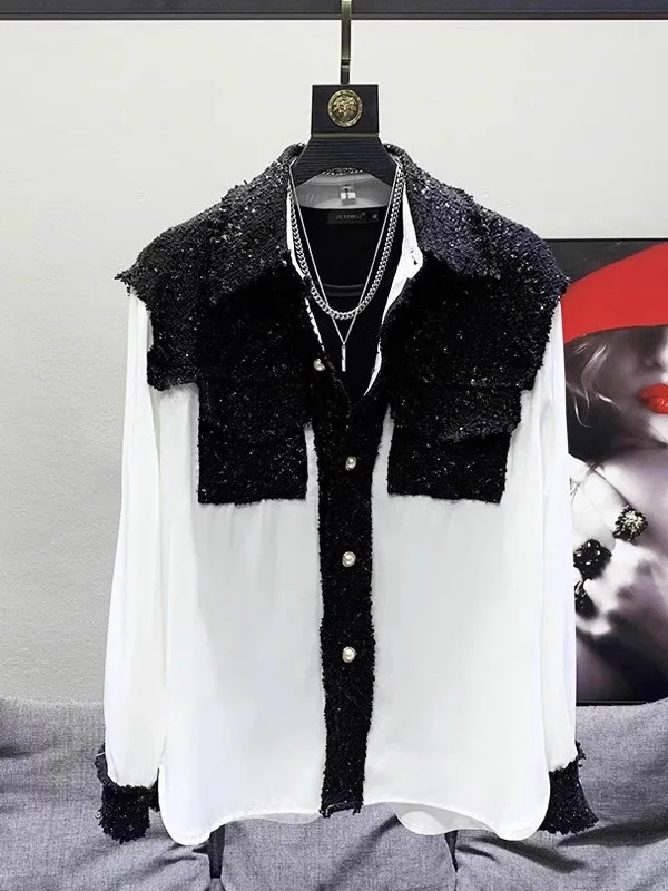 Original Fraance Sle Men's irt Loose Fit Color Blo Collar Long Sve Trendy Casual irt for Spring Autumn