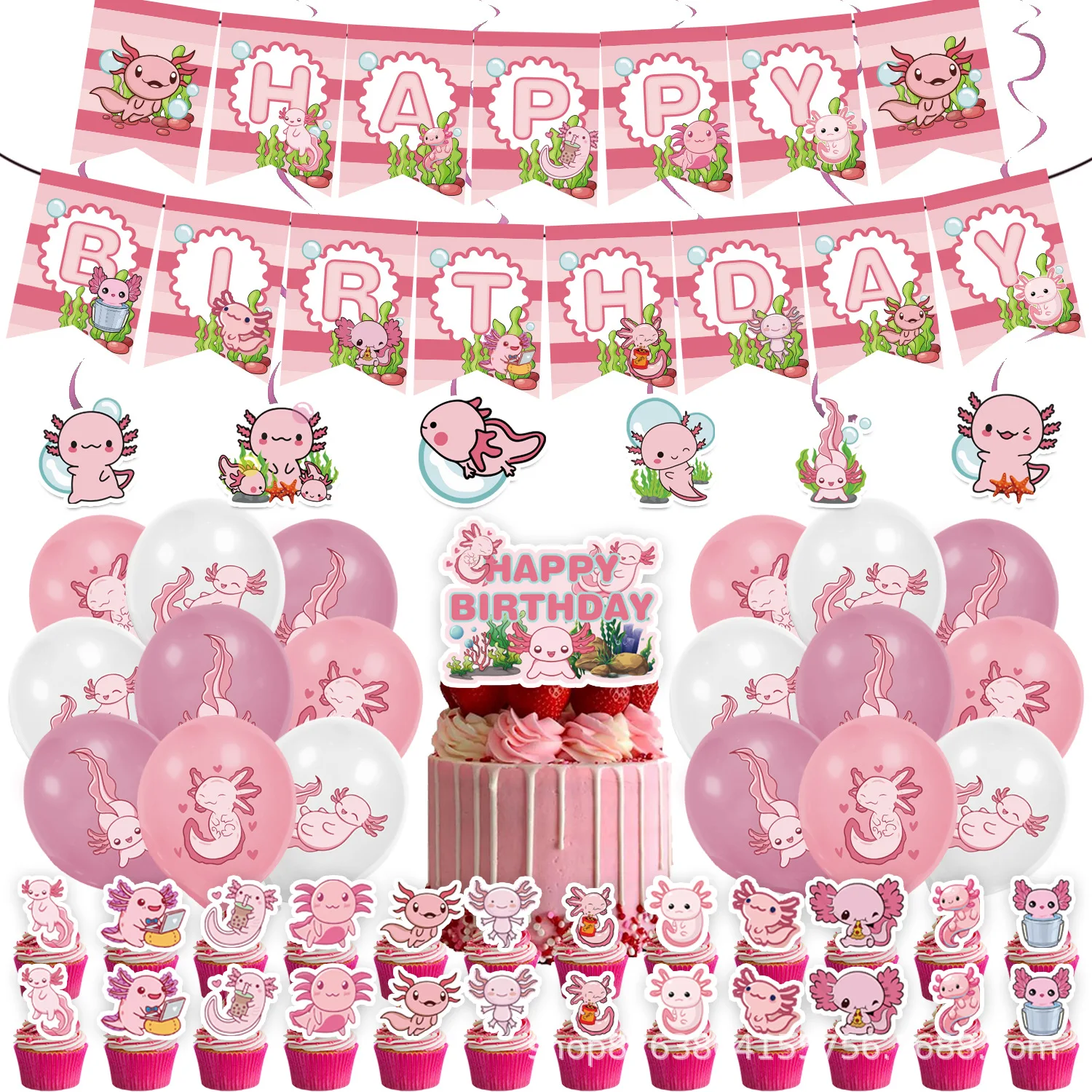 Pink Salamander Axolotl Theme - Banner Kids Toys ulasan dan harga