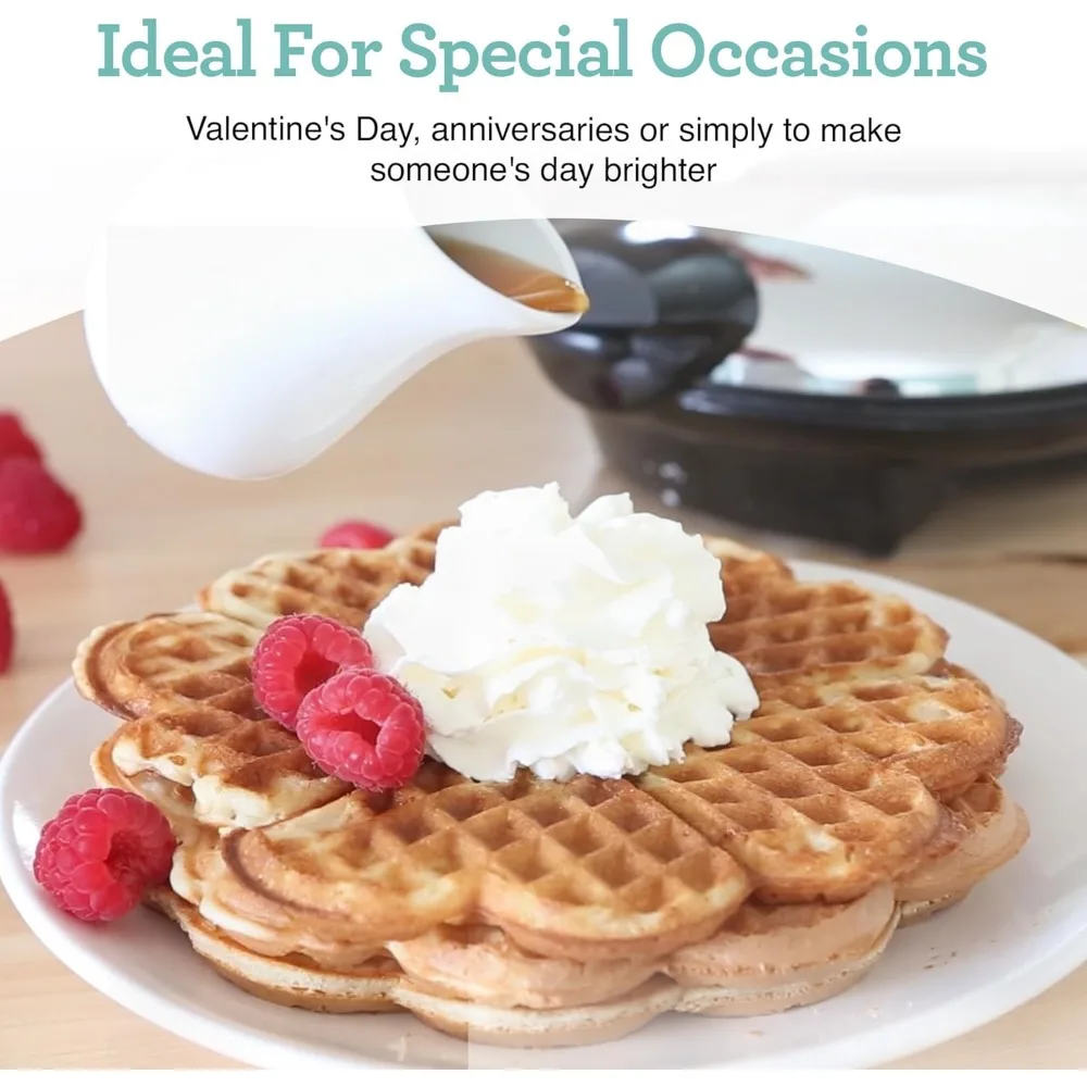 Heart Shaped Iron Waffle Maker - Eco-Friendly PTFE and PFOA Free Non Stick Plates, Perfect for V-Day & Special Occasions, 8-Inch