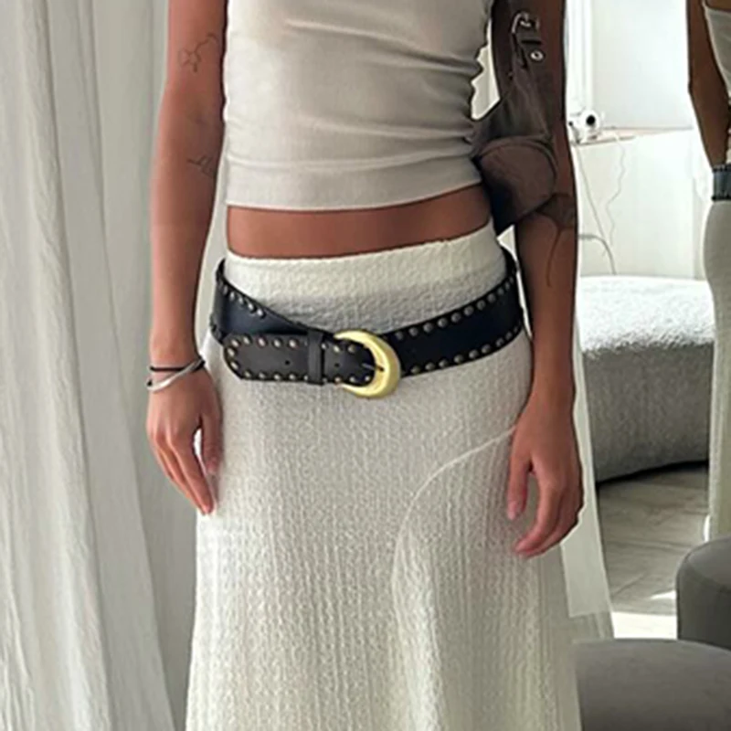SUCHCUTE موضة مشبك معدني حزام جلد عريض خمر الشارع الشهير 2000s حزام فاسق Y2k الزينة اليومية شيك حزام الصيف #3