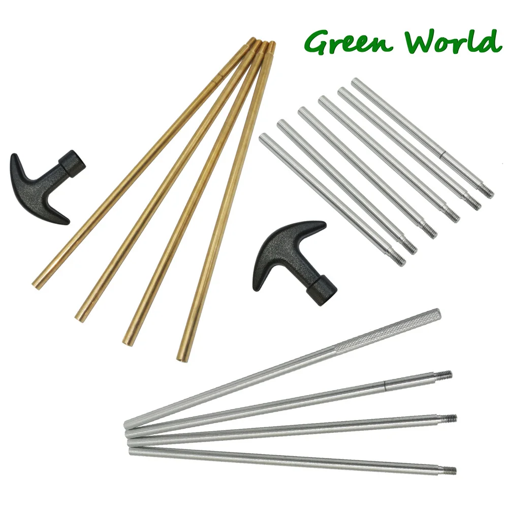 Green World Solid Brass Rotate Rods ,Aluminum Cleaning Rods Set fit .22cal Thread 8-32