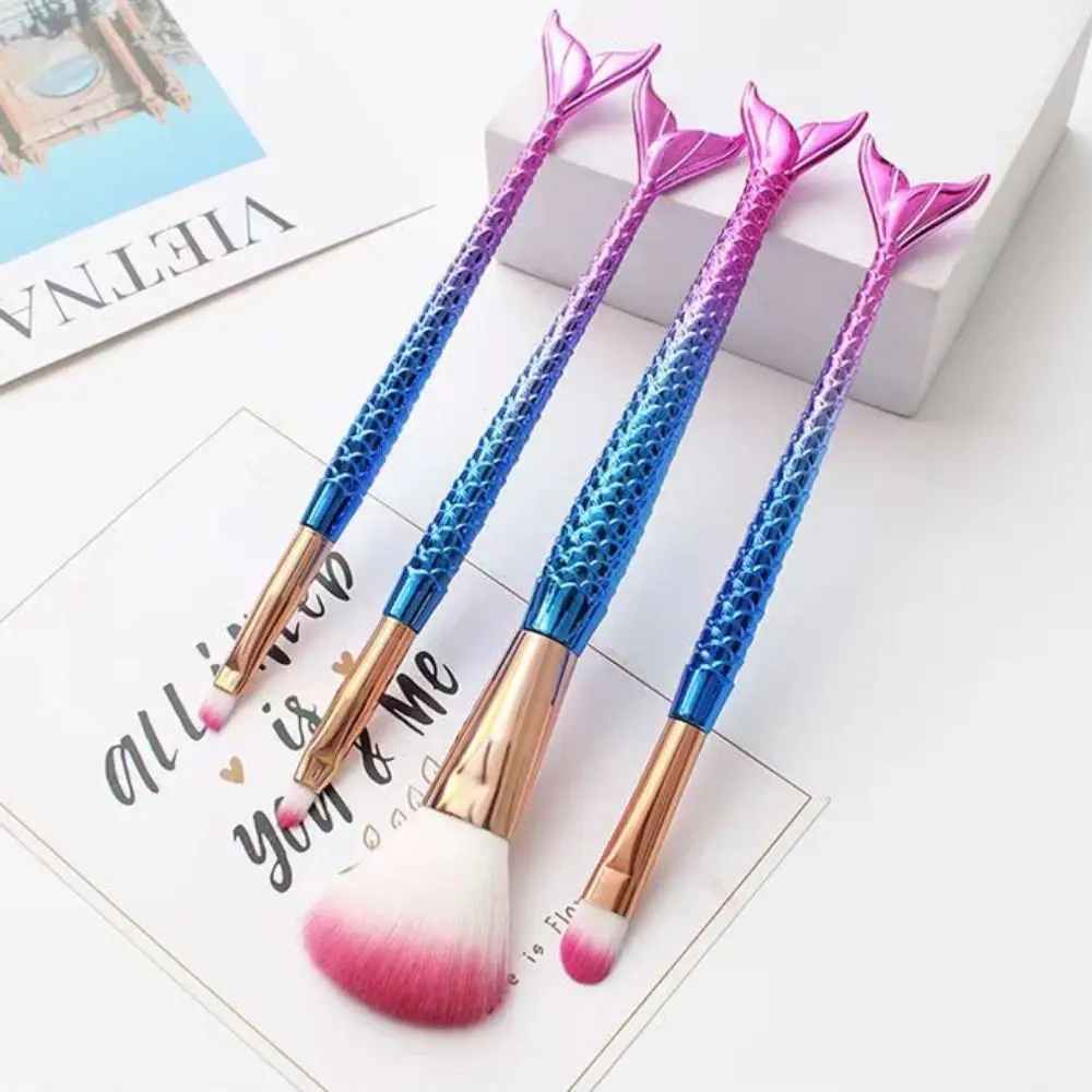 4 pezzi/set pennello per cipria in polvere pennello per trucco a sirena pennello per ombretto set di pennelli per trucco in fibra morbida strumento per trucco viso fard