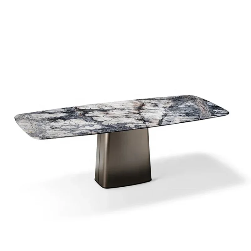 2022 Modern High Quality Sintered Stone Top Dinning Table Long Table Rectangular Marble Stainless Steel Base for Dinning Home