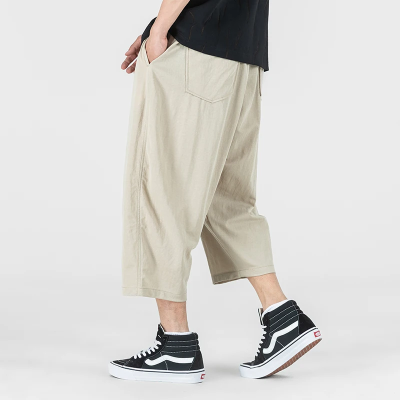 男性の夏のファッション軽量薄いコットンリネンルーズカジュアルプラスサイズワイドレッグハーレムパンツ男だぶだぶのズボン