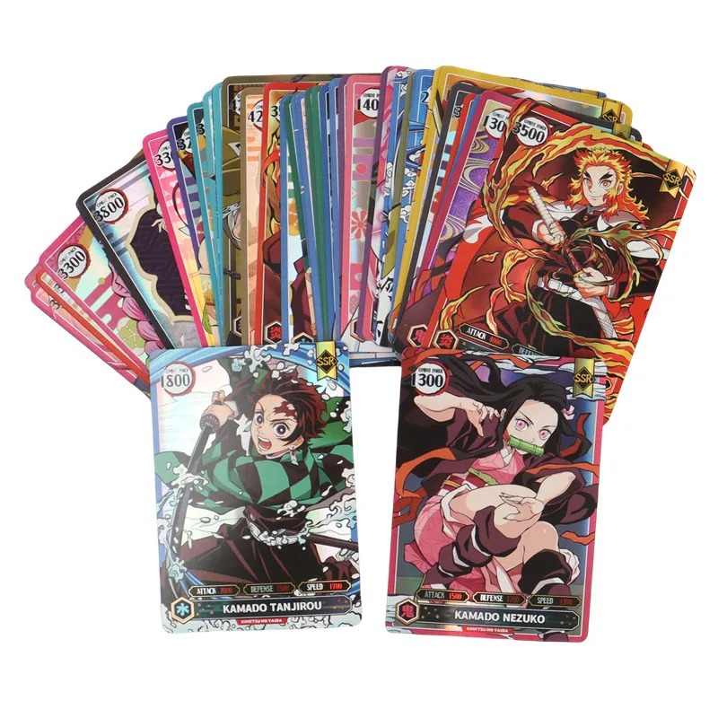 50PCS Demon Slayer Cards English Version SSR Card Ultra Rare Card Tanjirou Kamado Nezuko Character Collection Card