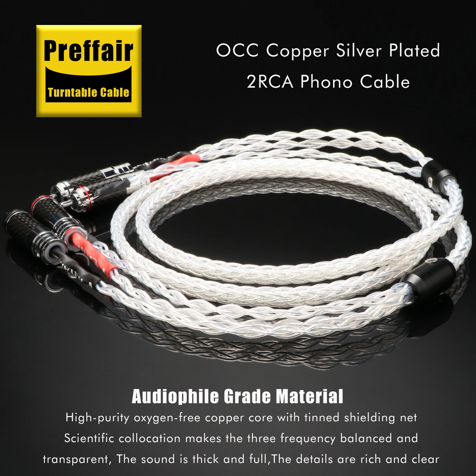 Preffair L303 Audiophile Grade OCC Copper Silver Plated RCA Phono Interconnect Cable Anti-interference Turntable Cord