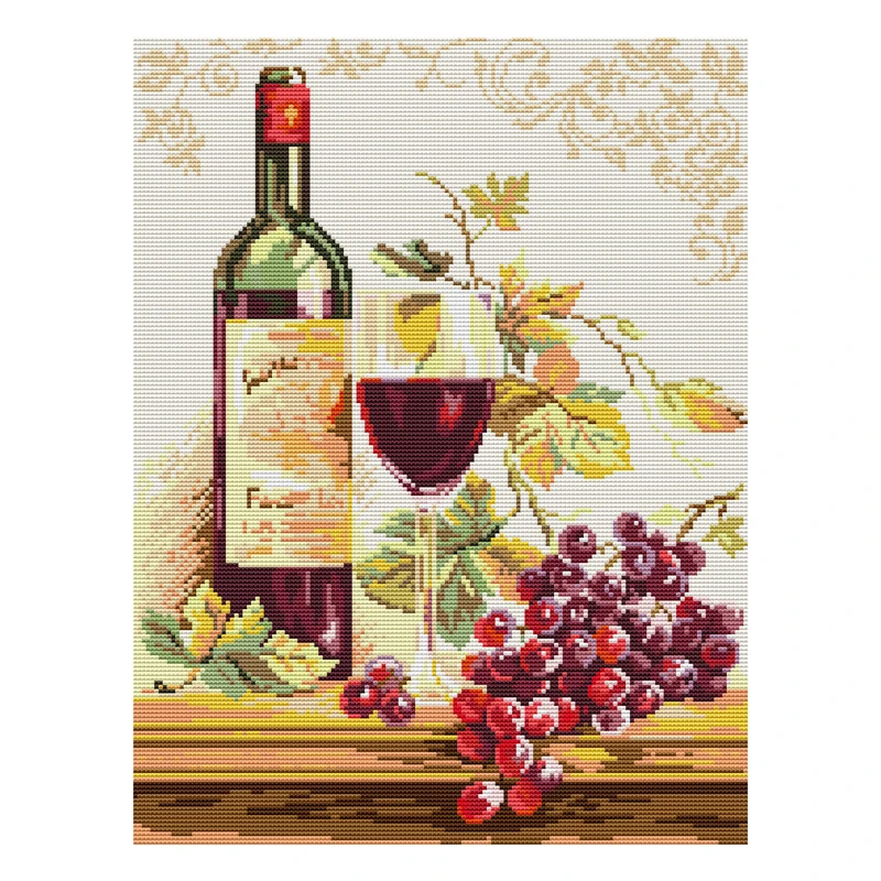 Joy Sunday Grapes and Wine Printed Cross Stitch Kits 11CT 14CT Stamped Counted Cross Stitch Kits DIY Craft Kit