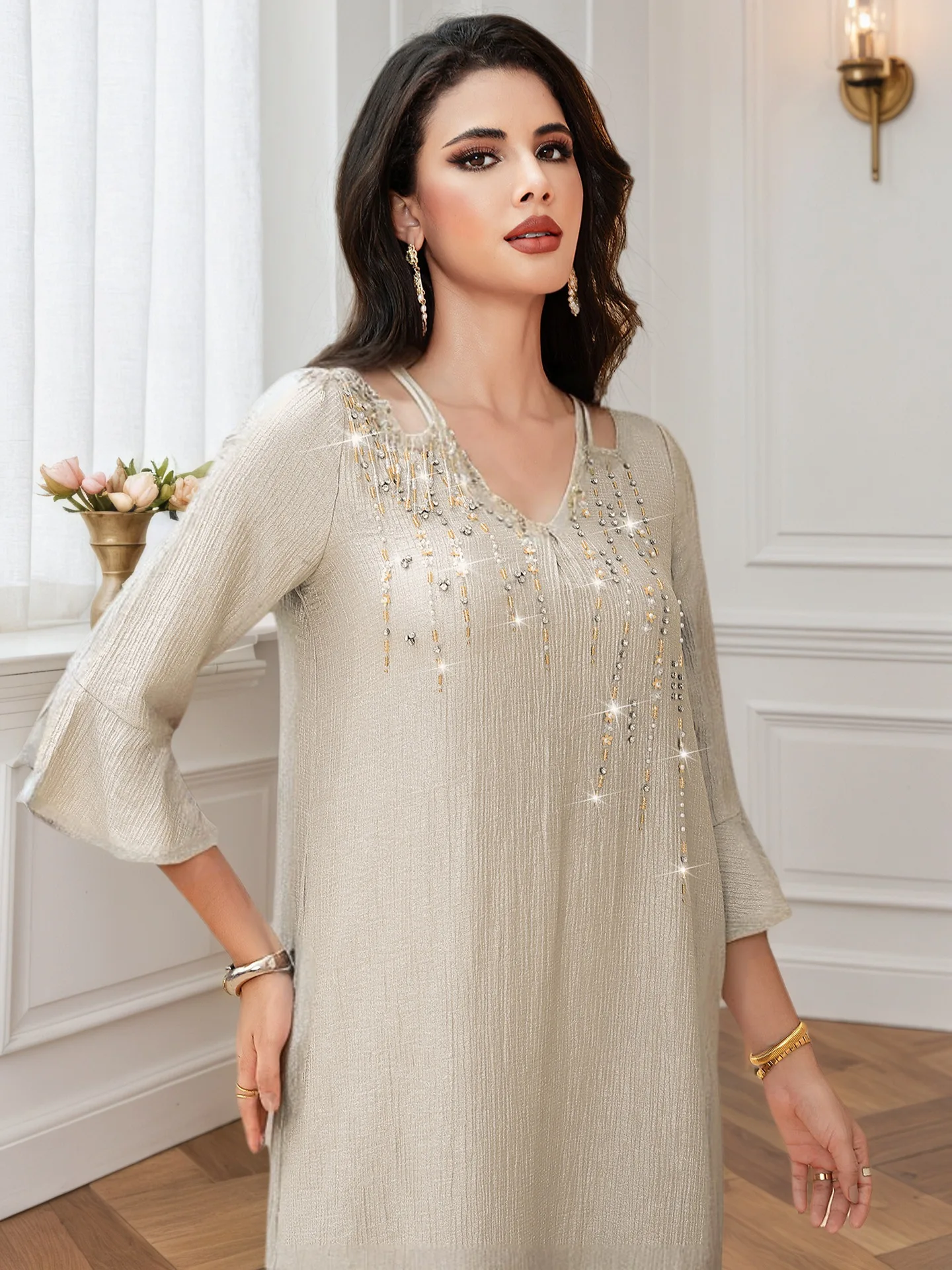 

Luxury Muslim Women Maxi Dress Diamonds Abaya Dubai Kaftan Evening Party Gown Turkey Kebaya Caftan Marocain Femme Robe Vestidos
