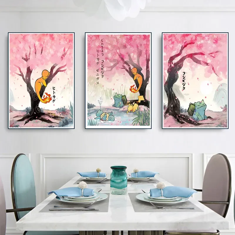 Pokémon Peripheral HD Poster para Crianças, Funções de Anime, Umbreon Charmander Imagem, Kawaii Decor Art, Pink Canvas Painting, Birthday Gift