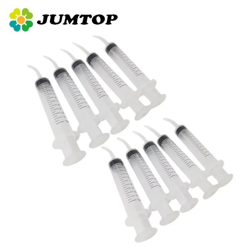 

JUMTOP 10Pcs Dental Disposable Irrigation Syringe with Scale Curved Tip Impression Syringes 12ml Transparent Injector