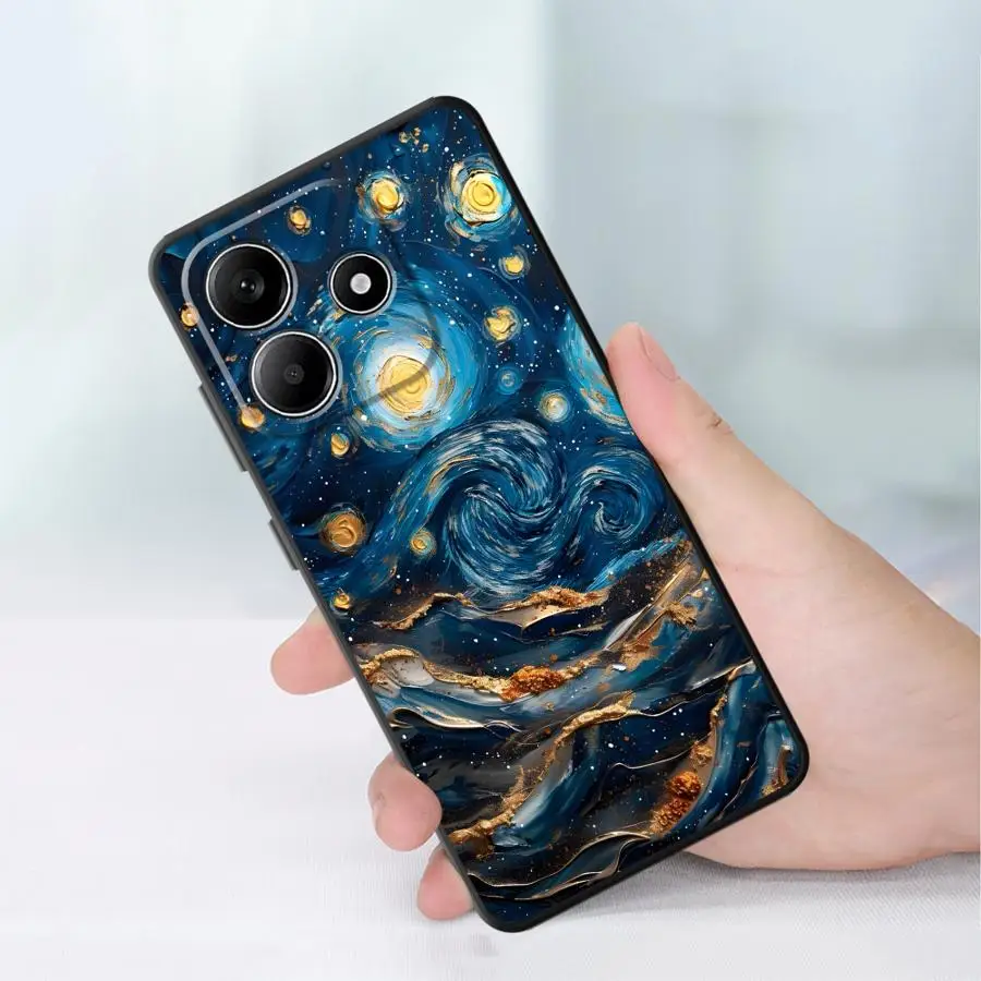 Capa de telefone macia preta para xiaomi redmi note 10s 11s 7 8 13 14 pro plus 9 10 11 12 pro 12s 9s pintura a óleo céu lua