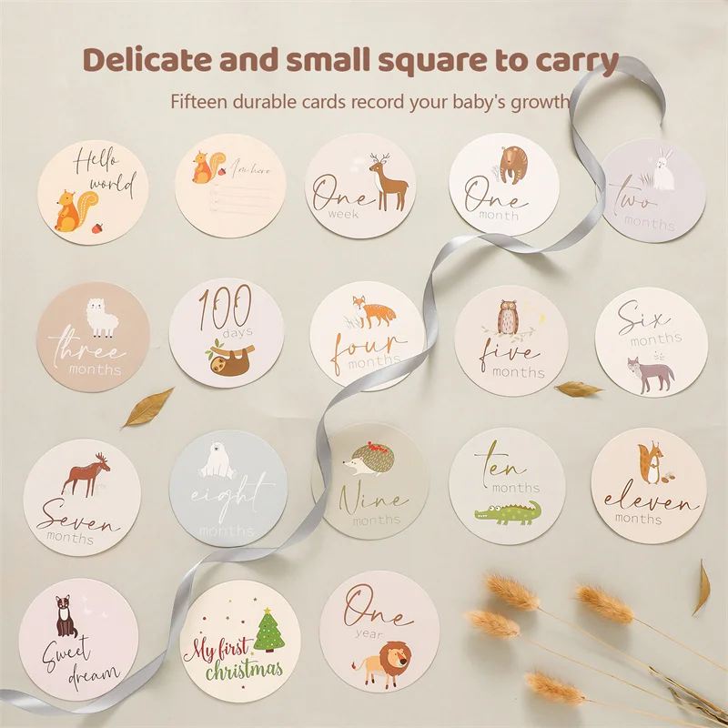 18PCS Newborns Animal Milestone 1-12 Month Card Paper Baby Memories Birthday Party Decoration Children Photography Props