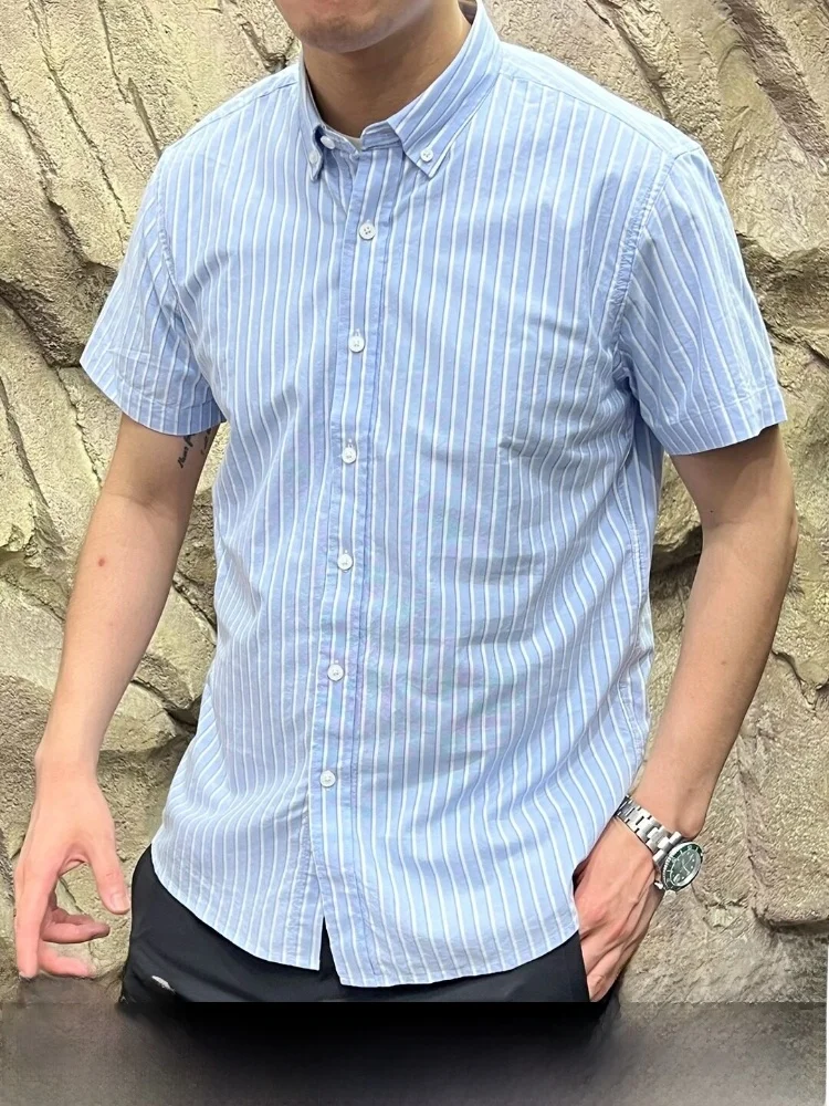 

Retro Stripes Waed Pure Cotton Men's Busin ort Sve irt Breathable Stand Fit Summer New Arrival Casual irt